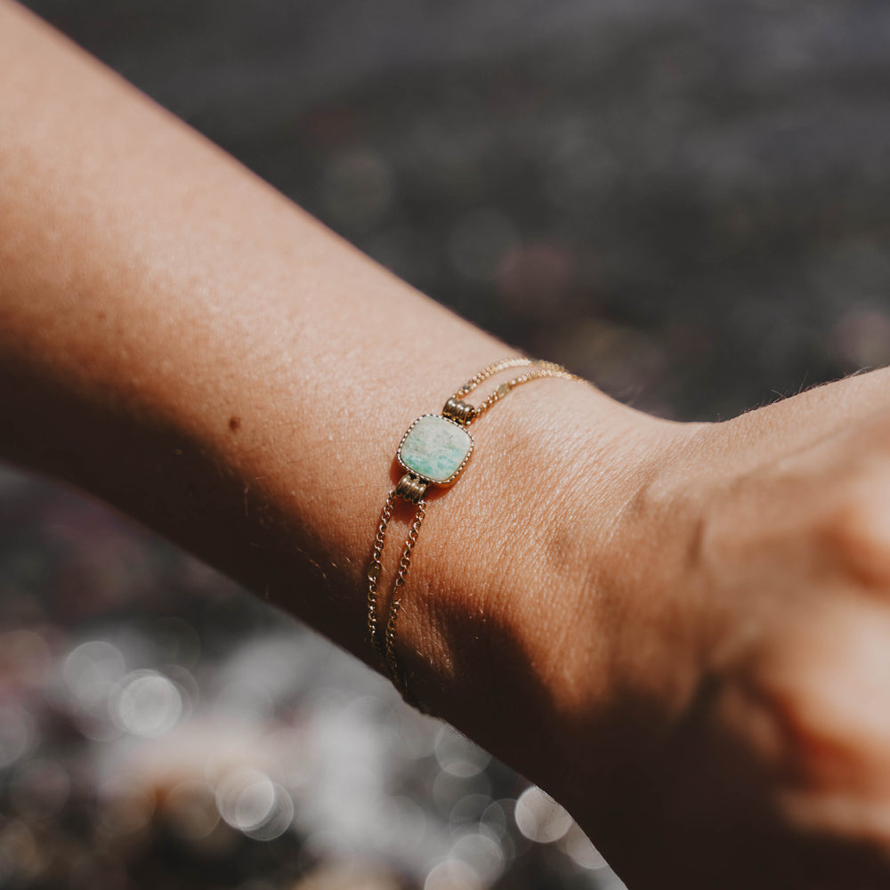 
                      
                        Izmir | Bracelet en acier inoxydable et pierres naturelles | Amazonite | Doré
                      
                    