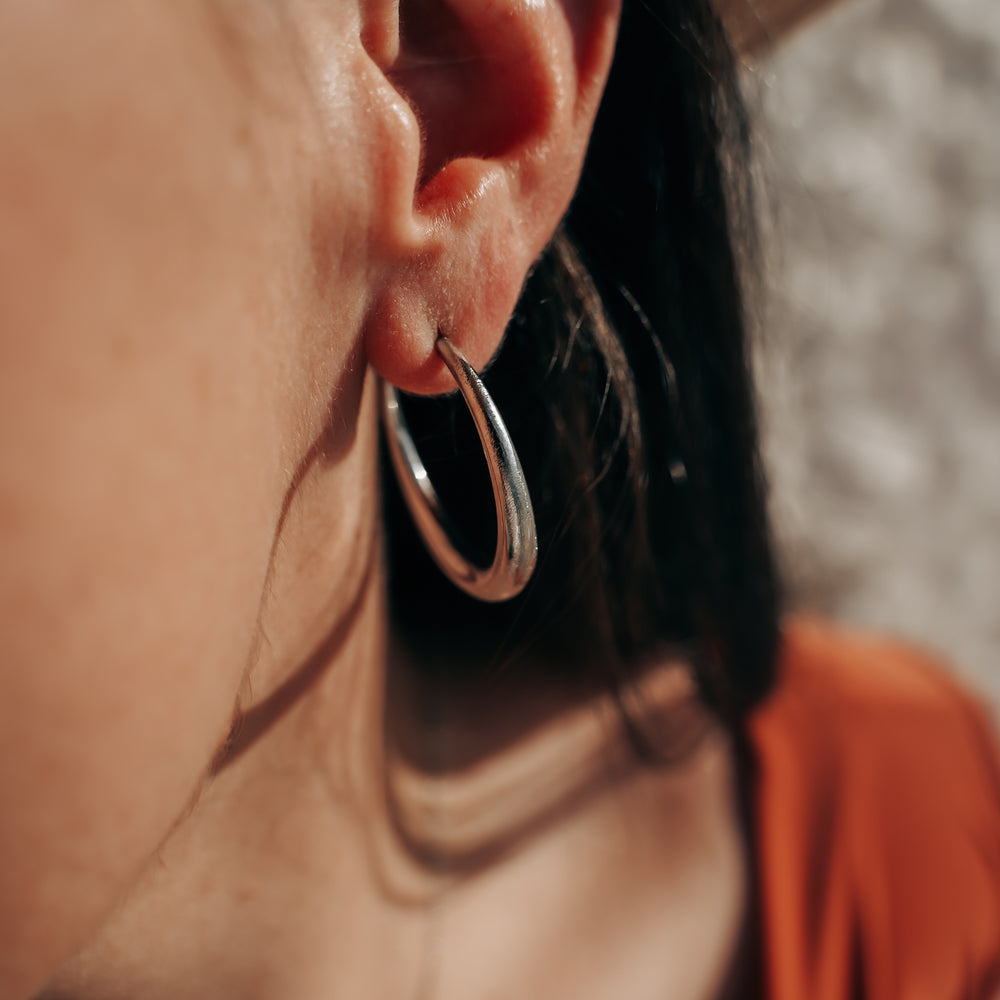 Rosario | Boucles d'oreilles / créoles en acier inoxydable | 3,5cm | Argenté