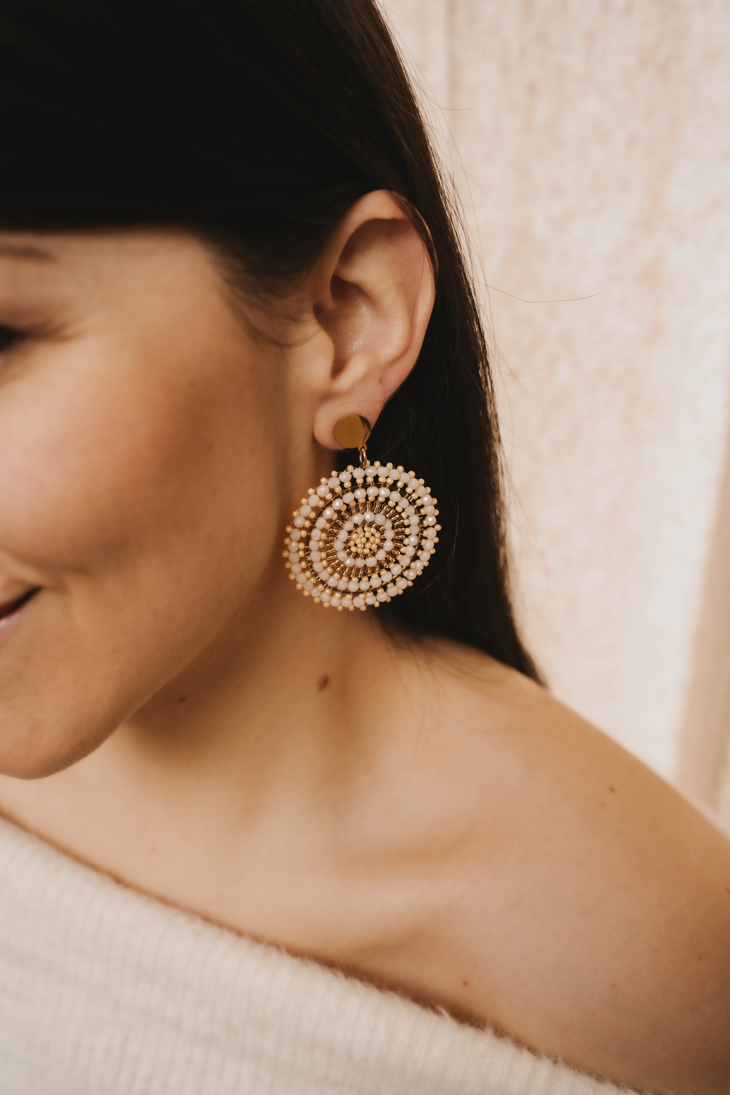 Bastia | Boucles d'oreilles en acier inoxydable | Perles blanches | Doré