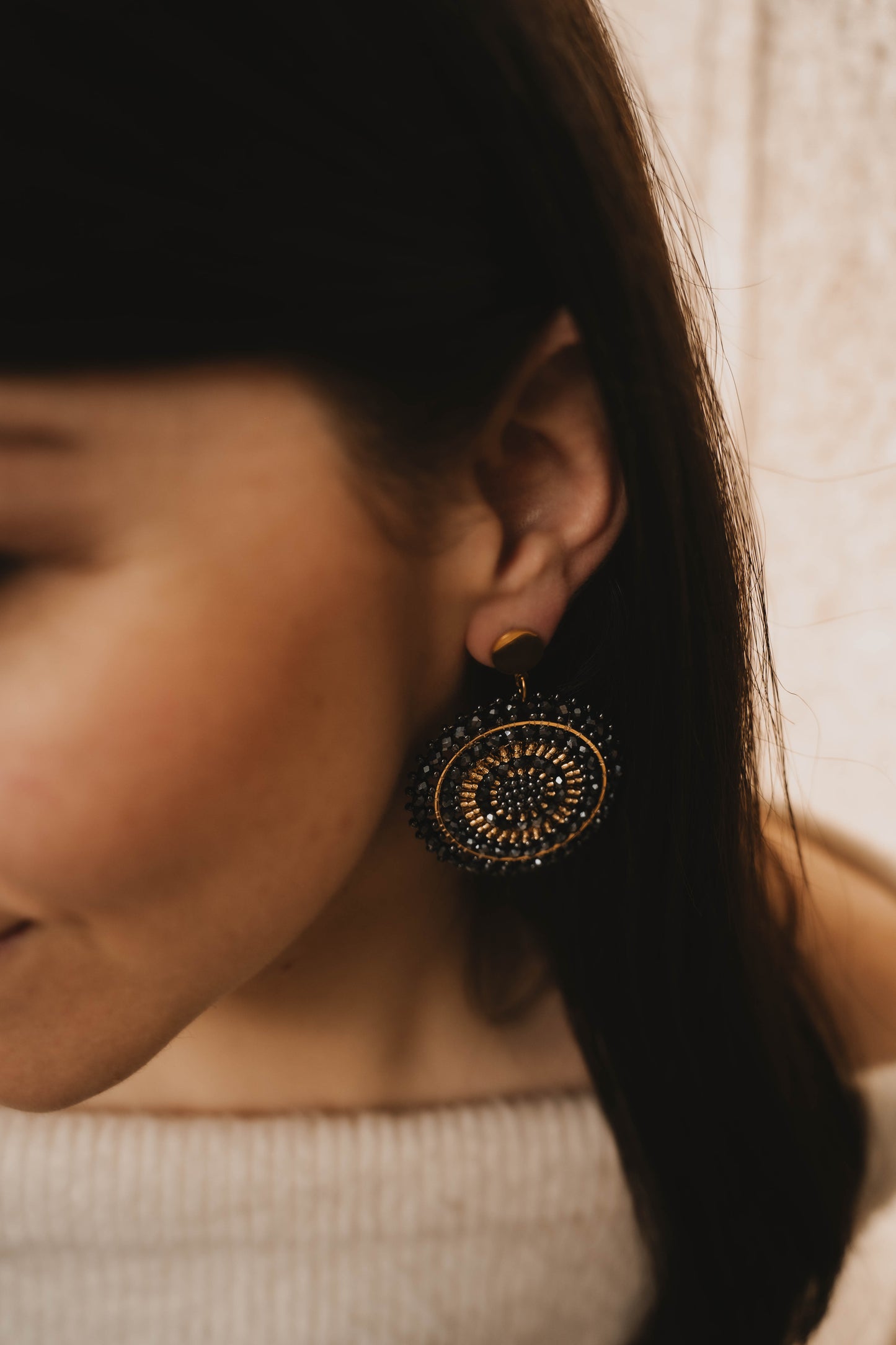 Bastia | Boucles d'oreilles en acier inoxydable | Perles bleu marine | Doré