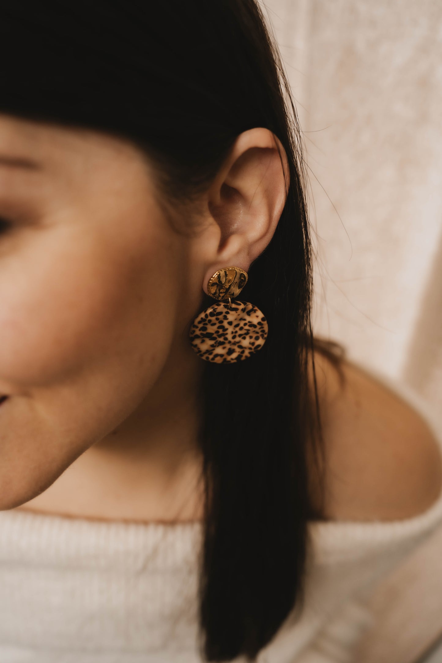 Phoenix | Boucles d'oreilles en acier inoxydable | Léopard clair |Doré