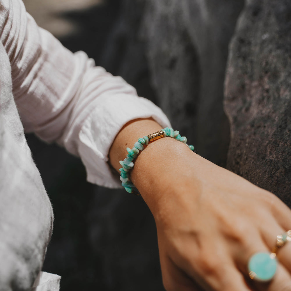 Tacoma | Bracelet en acier inoxydable et pierres naturelles | Amazonite | Doré