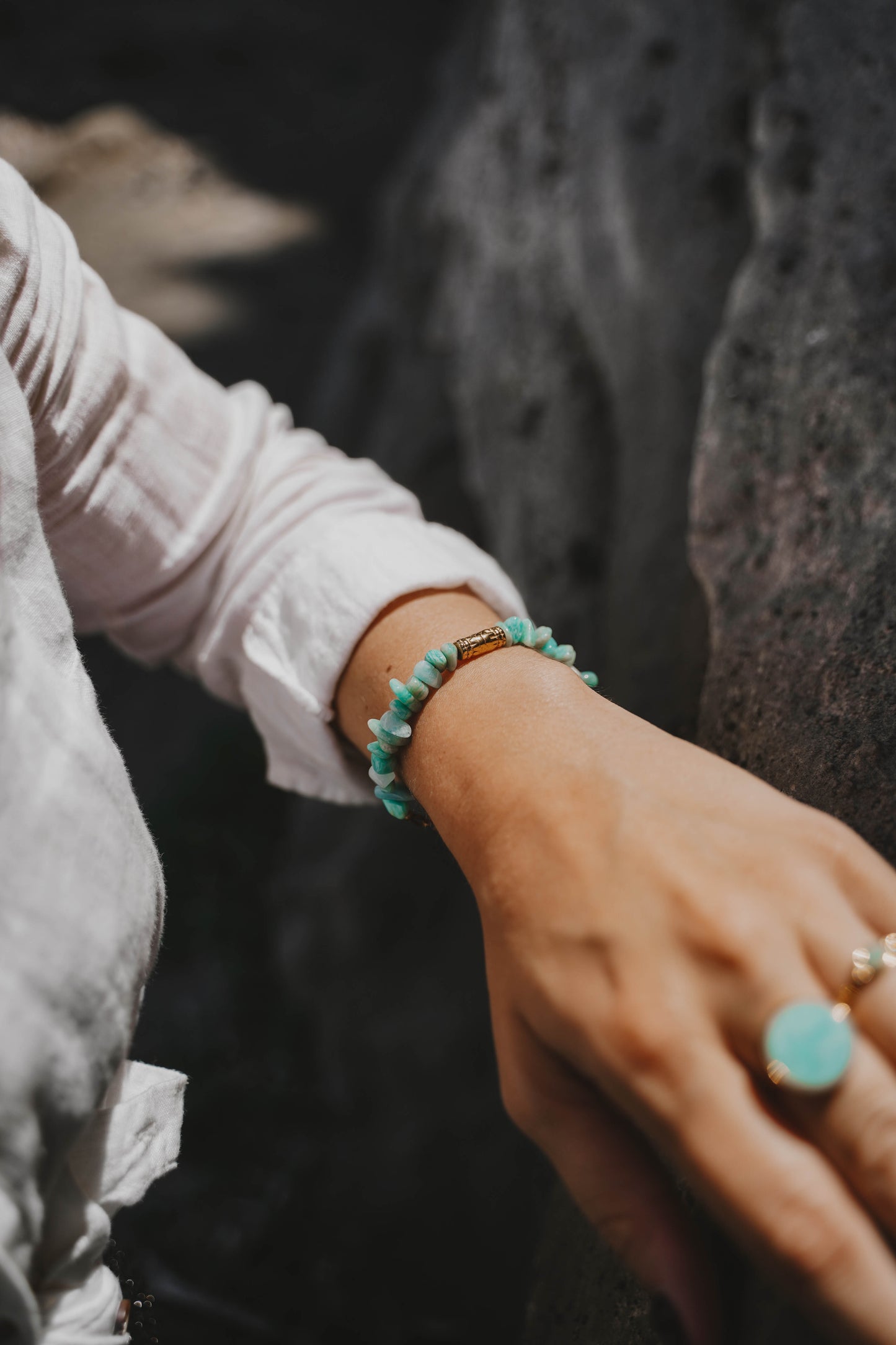 Tacoma | Bracelet en acier inoxydable et pierres naturelles | Amazonite | Doré