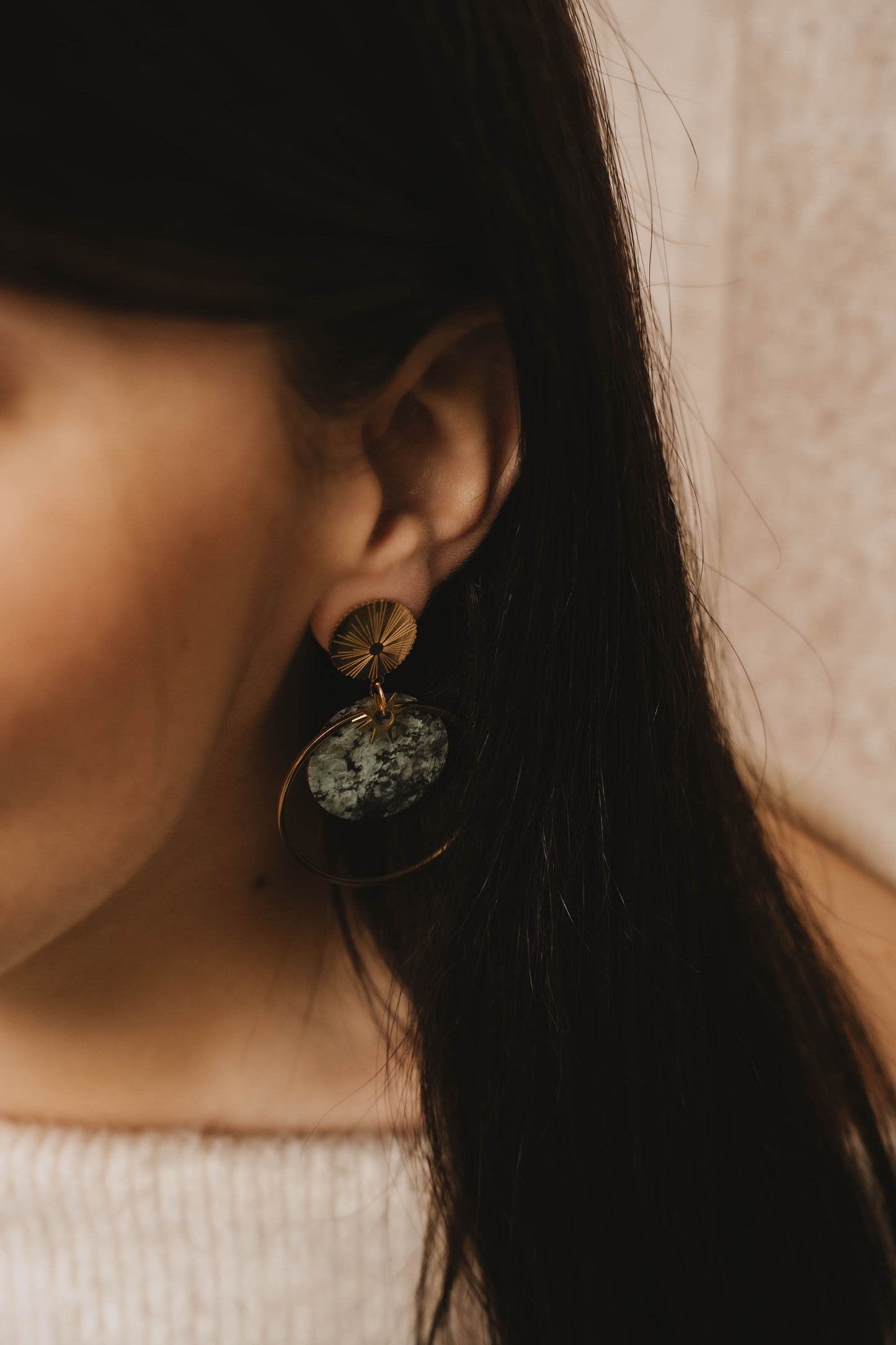 Barcelone | Boucles d'oreilles en acier inoxydable et pierre naturelle | Turquoise Africaine | Doré