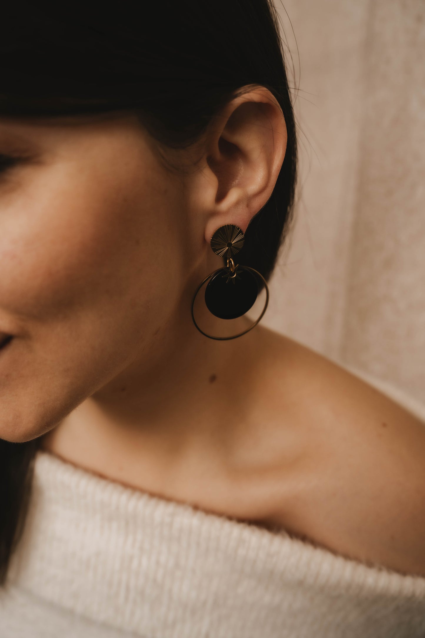 Barcelone | Boucles d'oreilles en acier inoxydable et pierre naturelle | Onyx | Doré