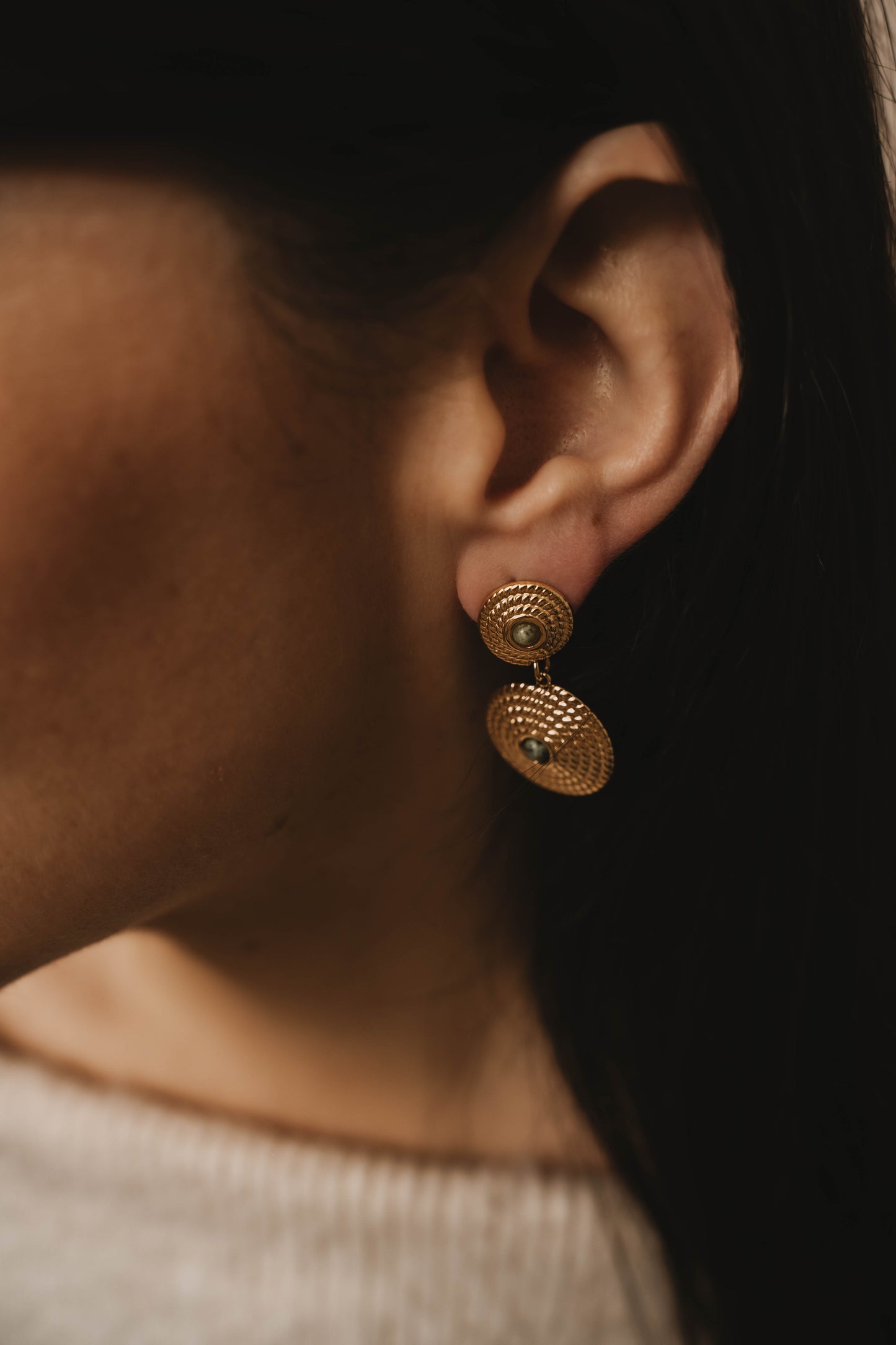 Lanzarote | Boucles d'oreilles en acier inoxydable et pierres naturelles | Turquoise Africaine | Doré