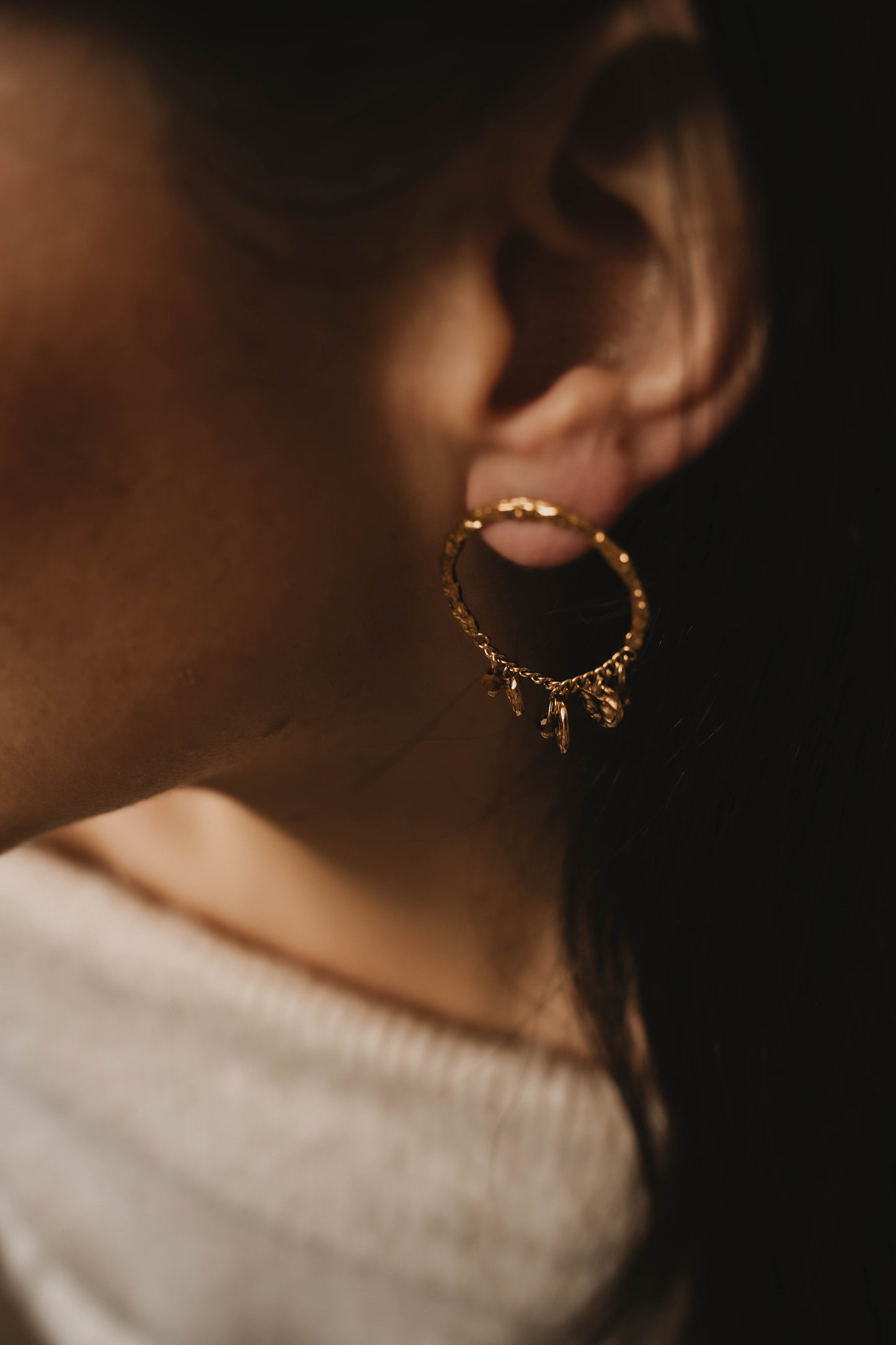 Valence | Boucles d'oreilles en acier inoxydable et pierres naturelles | Agate verte | Doré