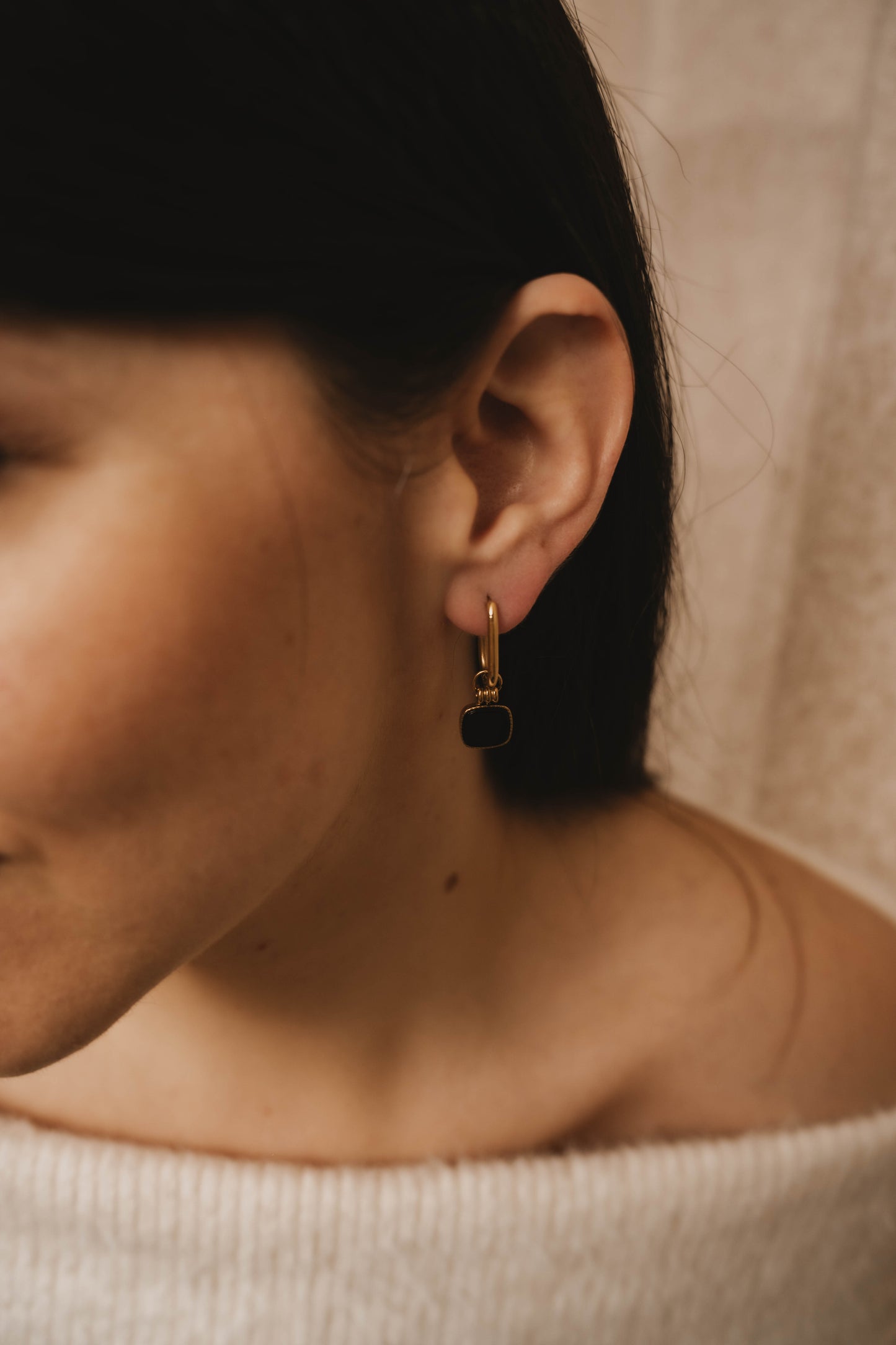 Izmir | Boucles d'oreilles en acier inoxydable et pierre naturelle | Onyx | Doré