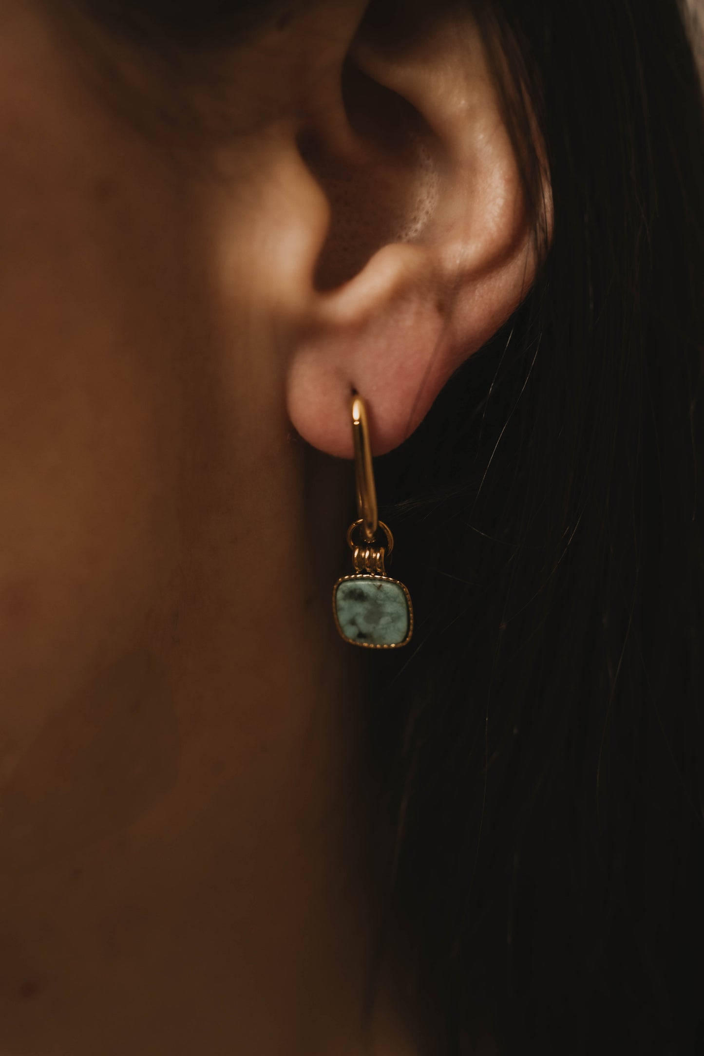 Izmir | Boucles d'oreilles en acier inoxydable et pierre naturelle | Turquoise africaine | Doré