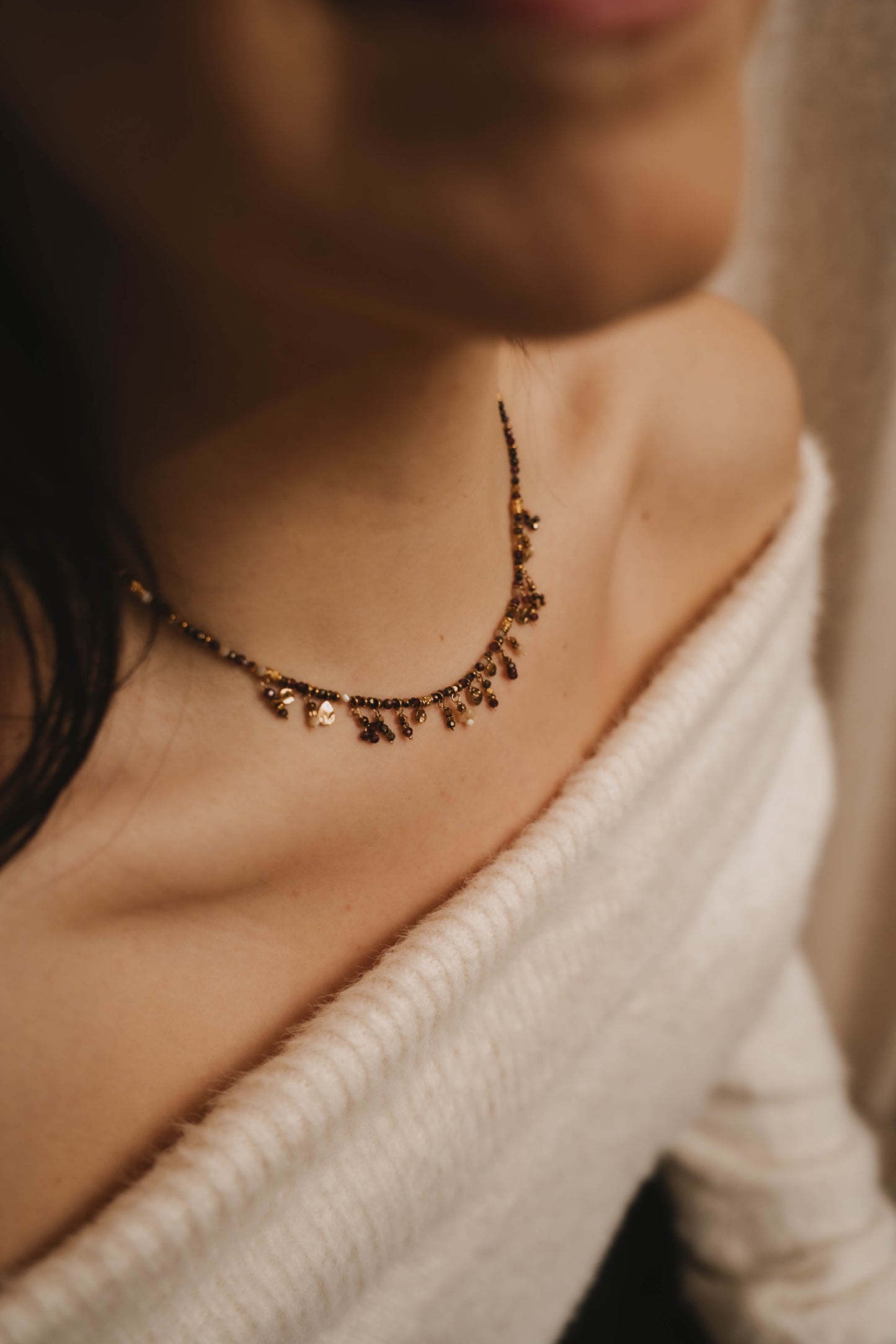 Melbourne | Collier en acier inoxydable | Grenat et pyrite | Doré