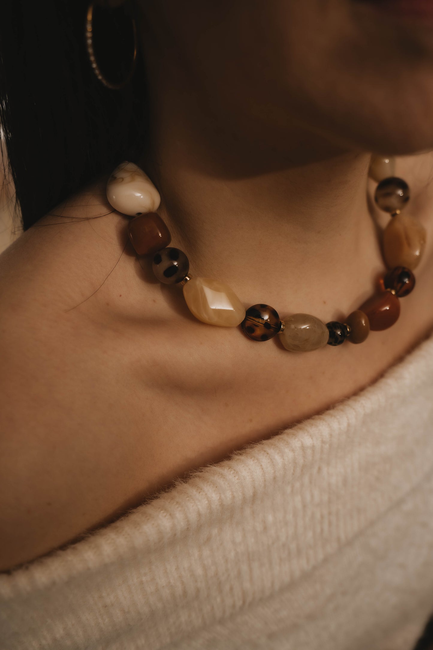 Pretoria | Collier en acier inoxydable | Perles acétate léopard | Doré