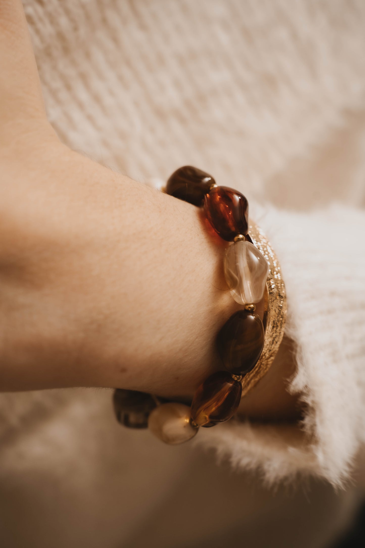 Cincinnati | Bracelet élastique en acier inoxydable | Acétate marron | Doré