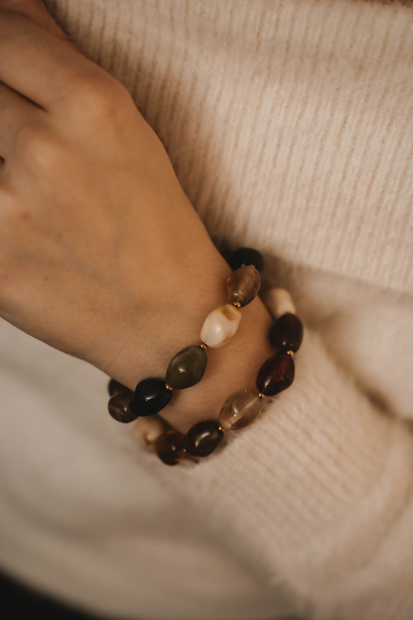 Cincinnati | Bracelet élastique en acier inoxydable | Acétate vert | Doré