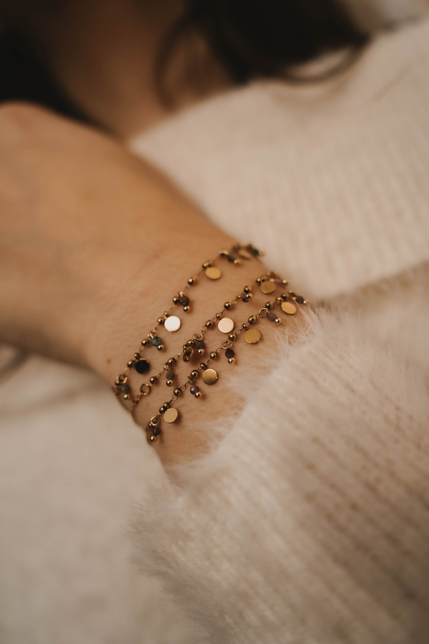 Sacramento | Bracelet en acier inoxydable et pierres naturelles | Turquoise africaine | Doré