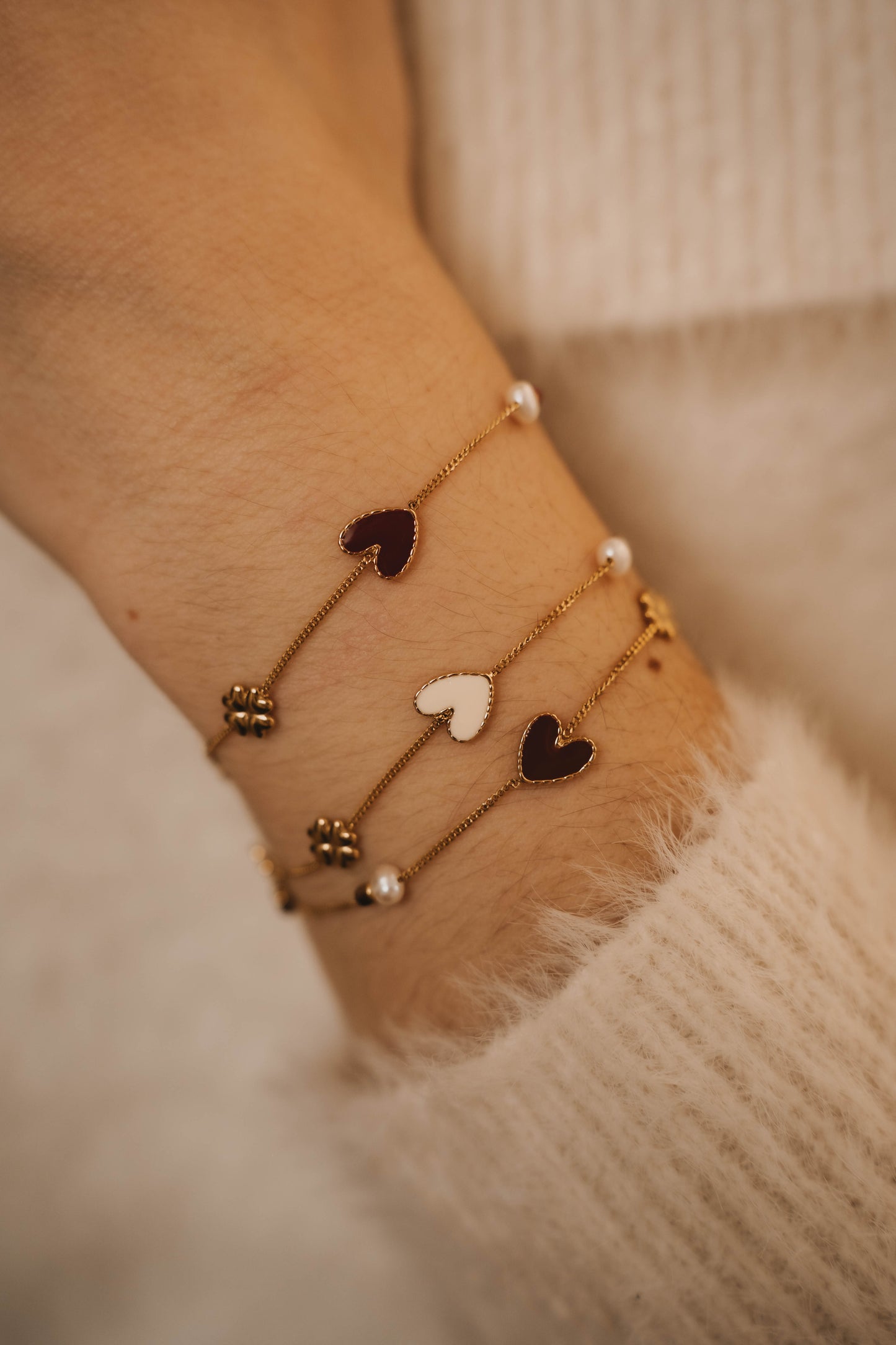 Bâle | Bracelet en acier inoxydable | Blanc | Doré