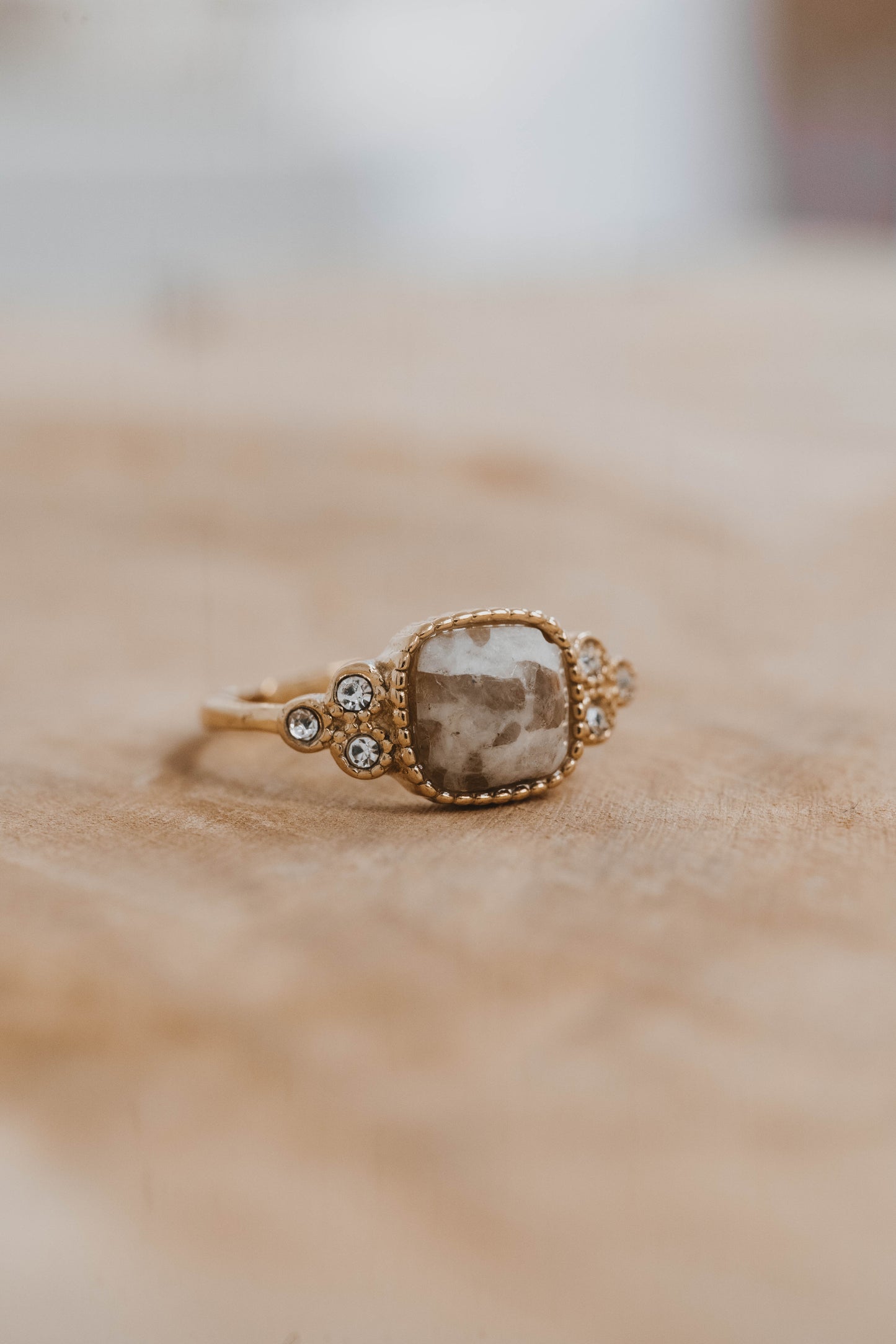 Nairobi | Bague en acier inoxydable et pierre naturelle | Jaspe paysage | Doré