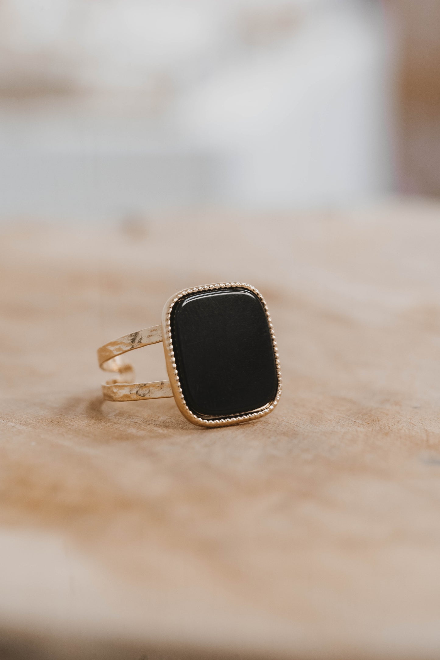 Modène | Bague en acier inoxydable et pierre naturelle | Onyx | Doré