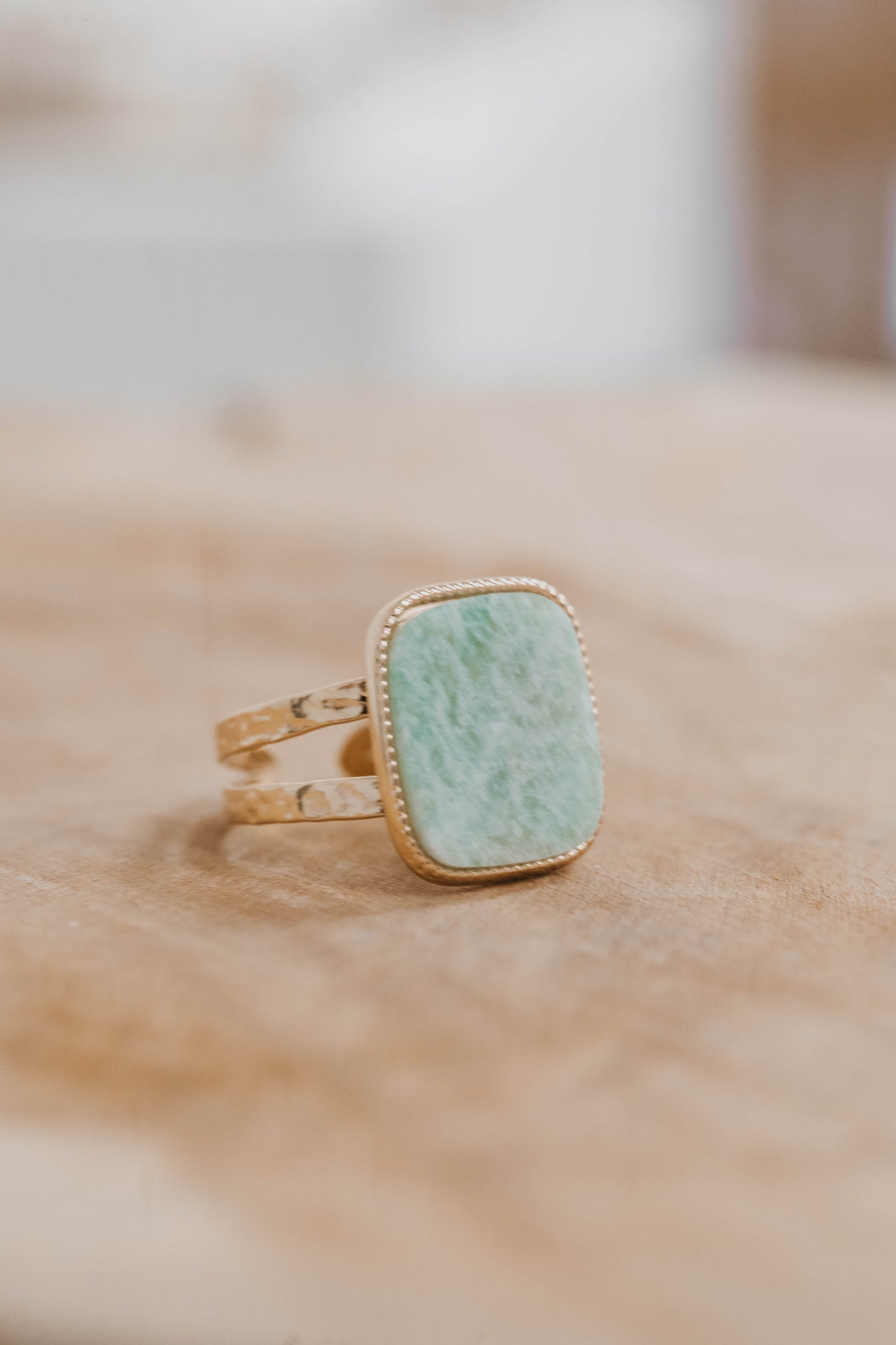 Modène | Bague en acier inoxydable et pierre naturelle | Amazonite | Doré