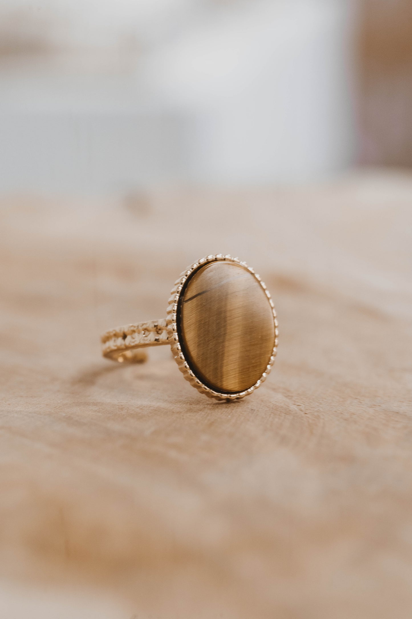 Malta | Boucles d'oreilles en acier inoxydable et pierre naturelle | Œil de Tigre | Doré