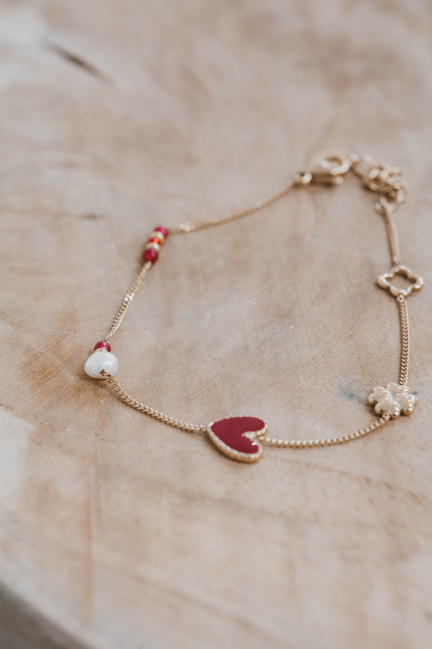 Bâle | Bracelet en acier inoxydable | Rouge | Doré