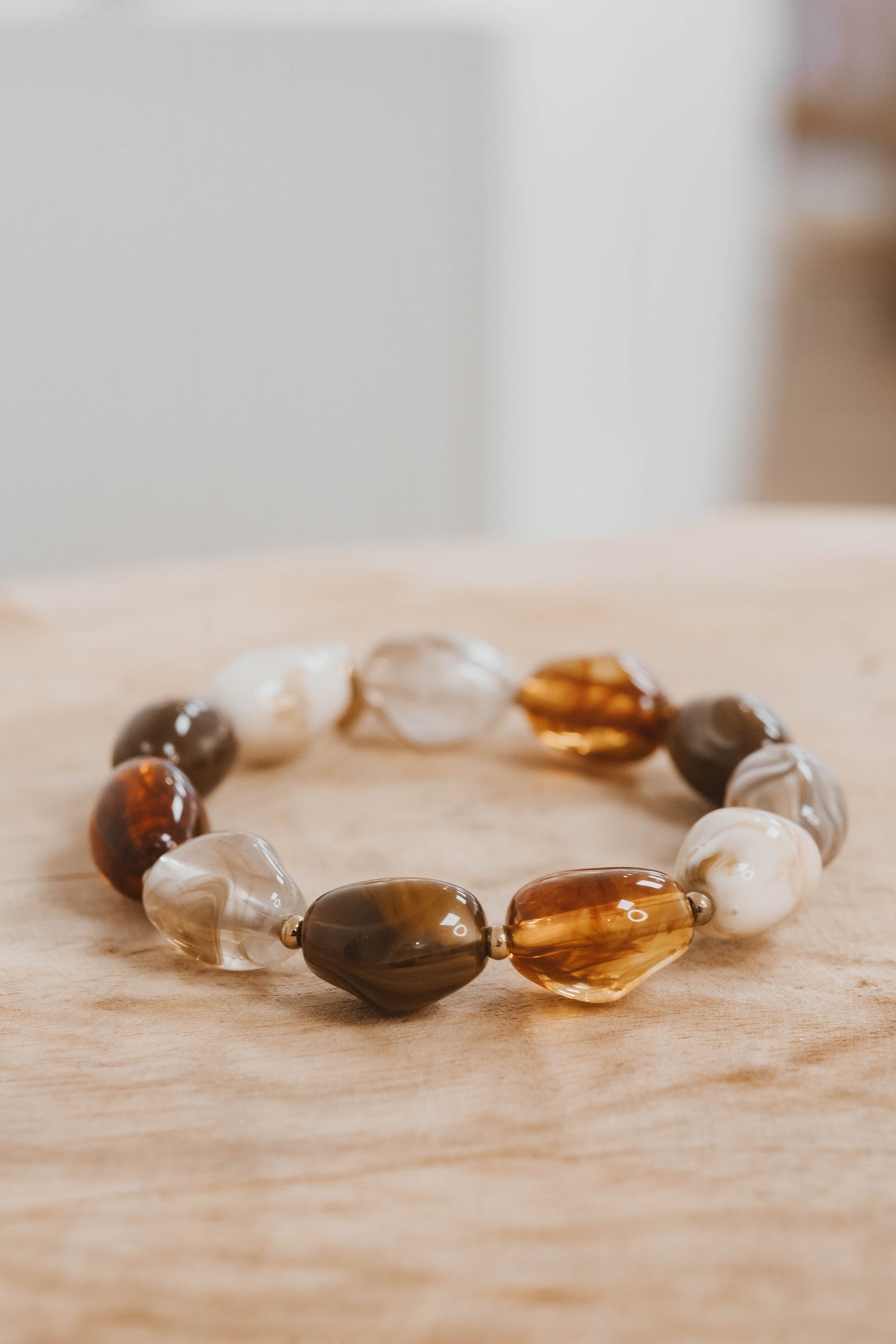 Cincinnati | Bracelet élastique en acier inoxydable | Acétate marron | Doré