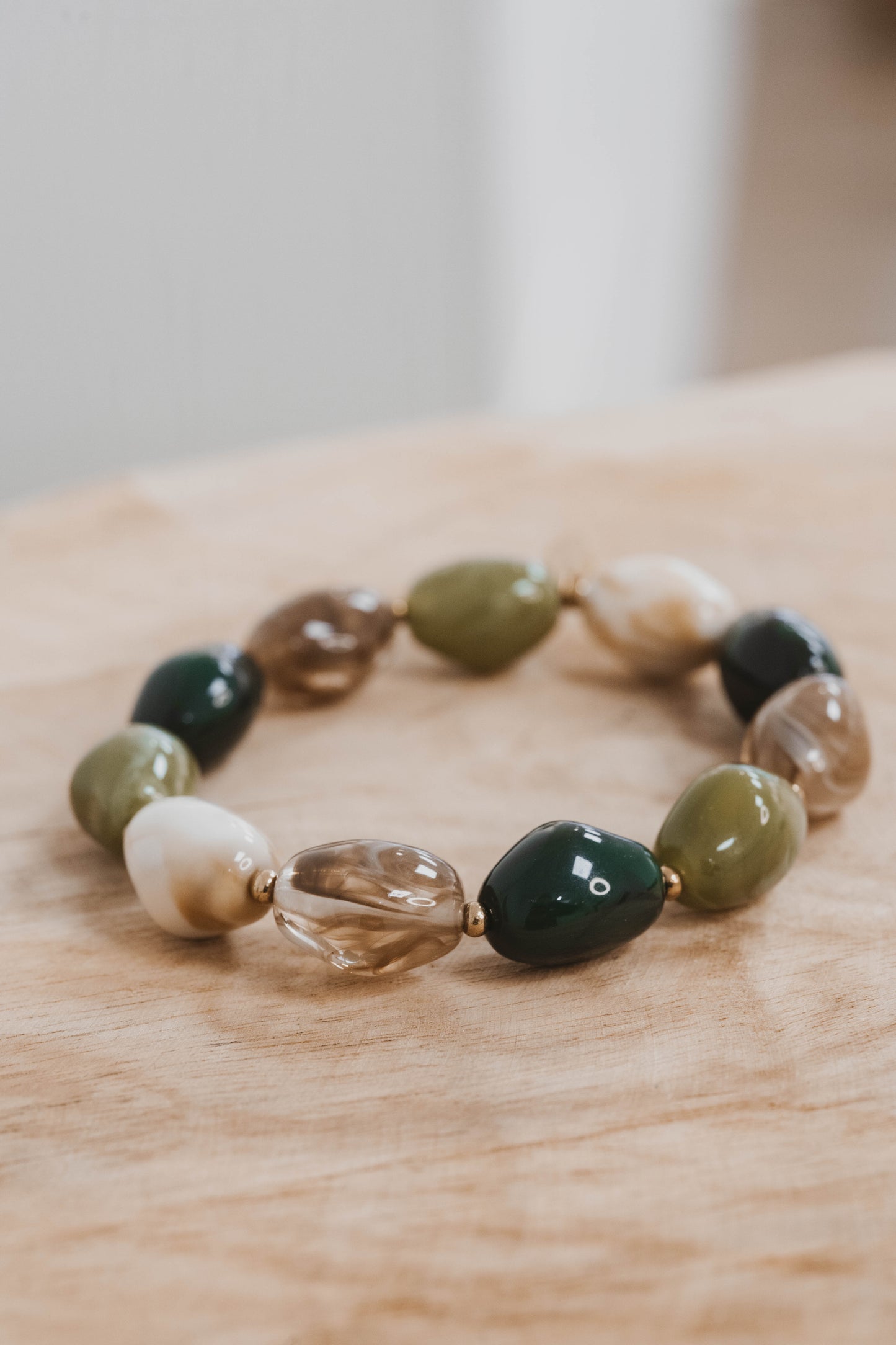 Cincinnati | Bracelet élastique en acier inoxydable | Acétate vert | Doré