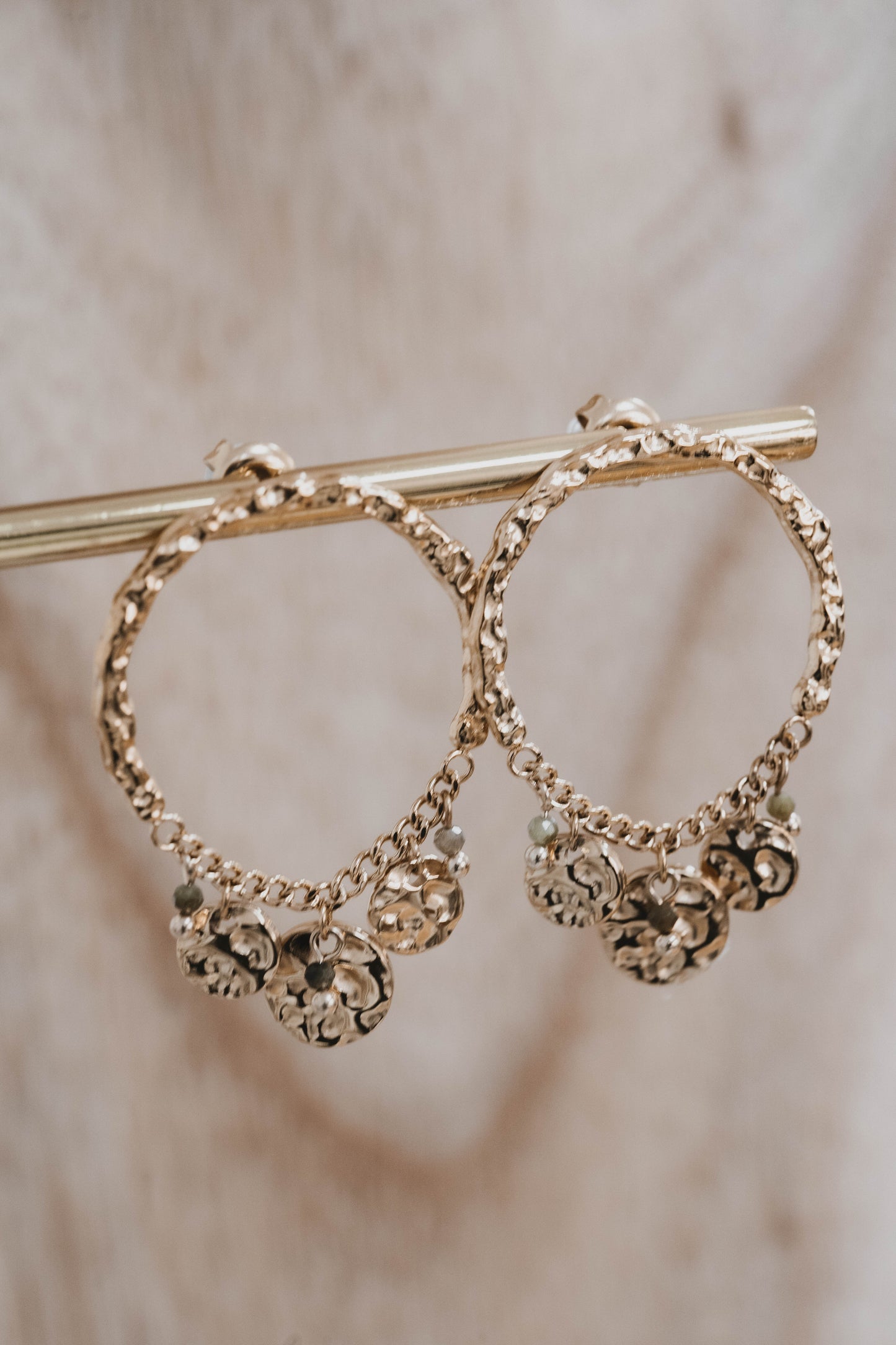 Valence | Boucles d'oreilles en acier inoxydable et pierres naturelles | Agate verte | Doré