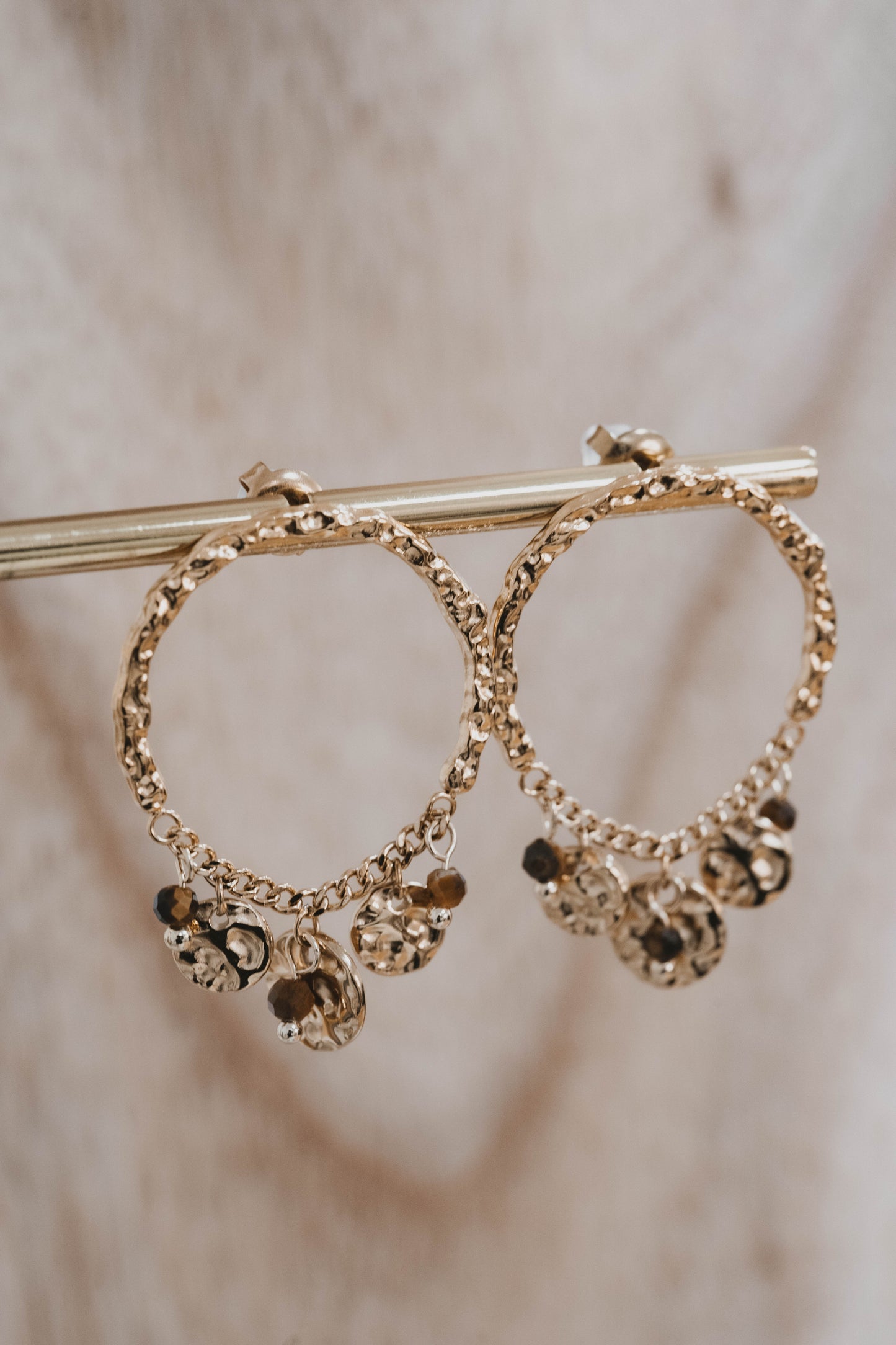 Valence | Boucles d'oreilles en acier inoxydable et pierres naturelles | Agate marron | Doré