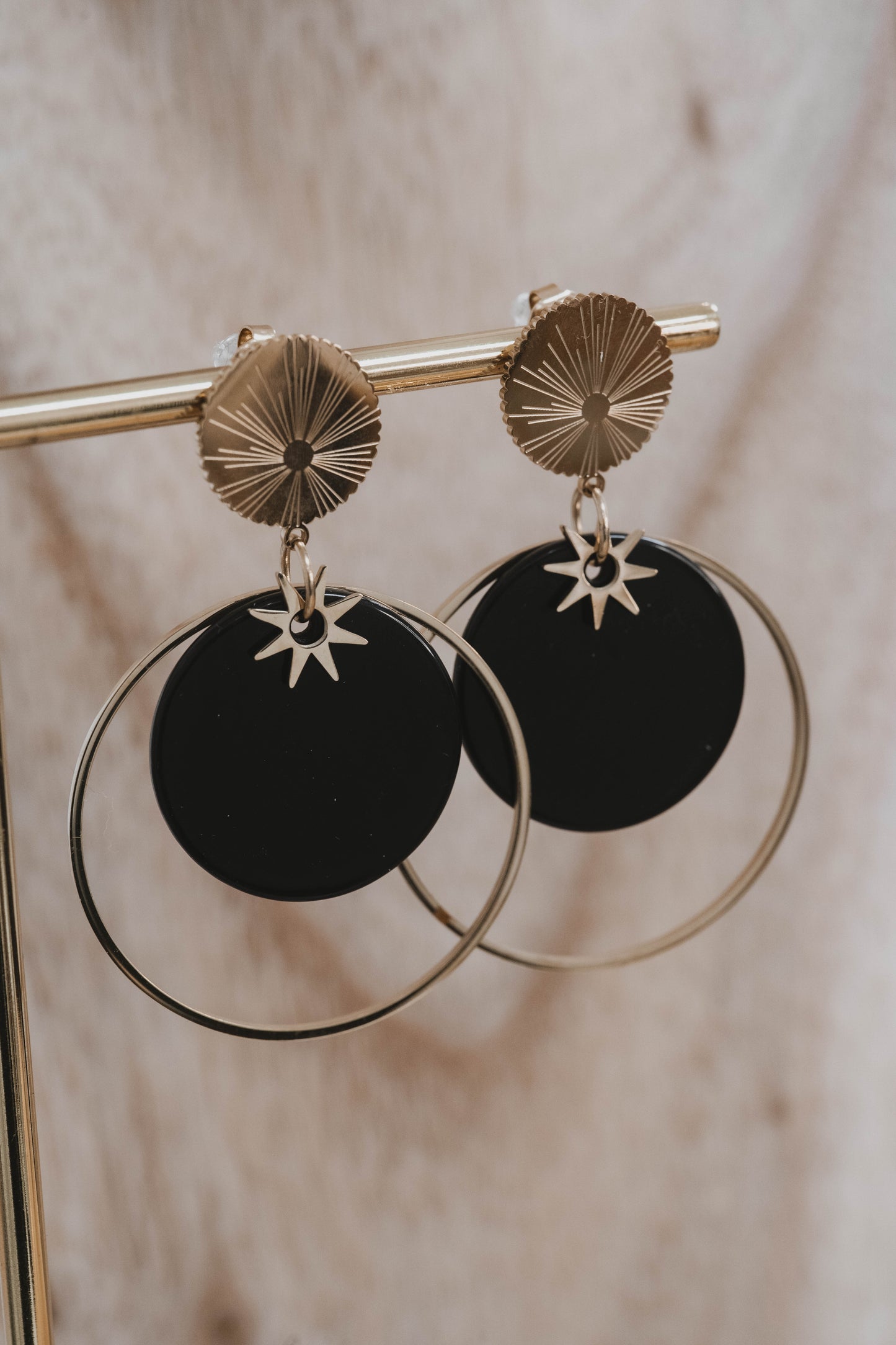 Barcelone | Boucles d'oreilles en acier inoxydable et pierre naturelle | Onyx | Doré