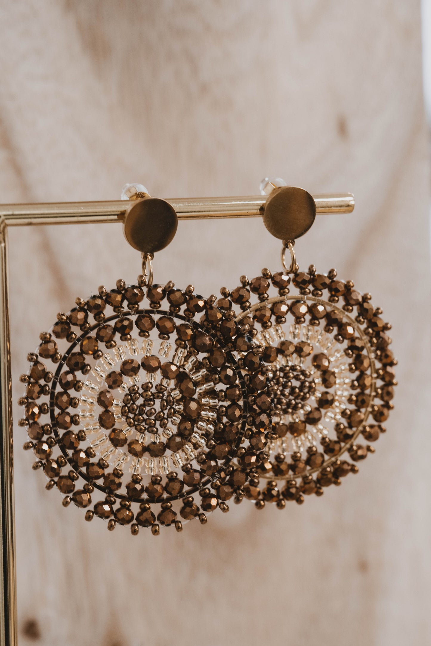 Bastia | Boucles d'oreilles en acier inoxydable | Pierres marrons | Doré