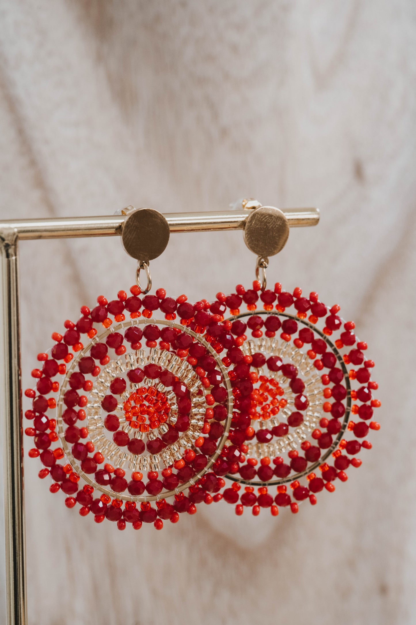 Bastia | Boucles d'oreilles en acier inoxydable | Perles rouges | Doré