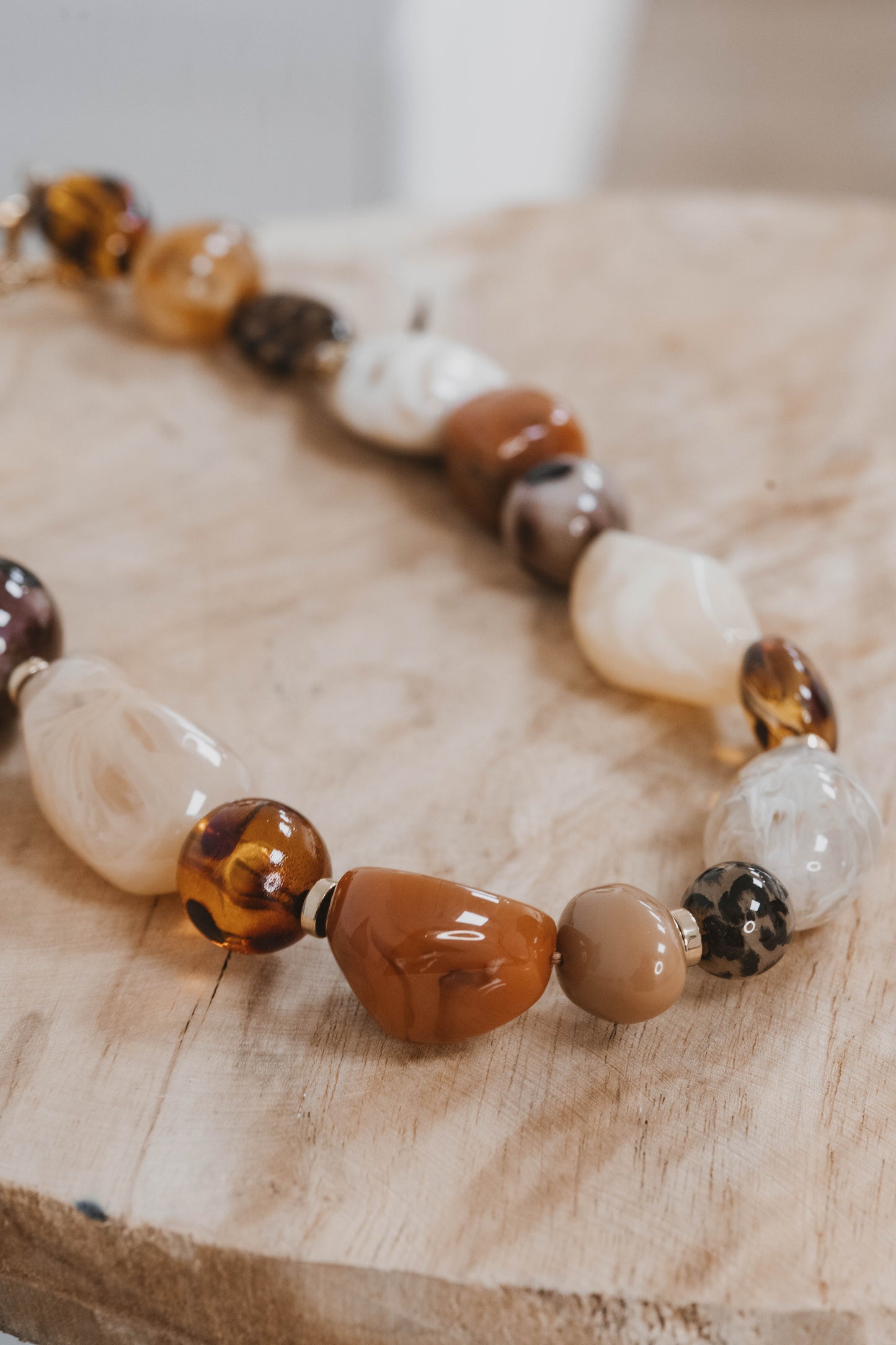 Pretoria | Collier en acier inoxydable | Perles acétate léopard | Doré