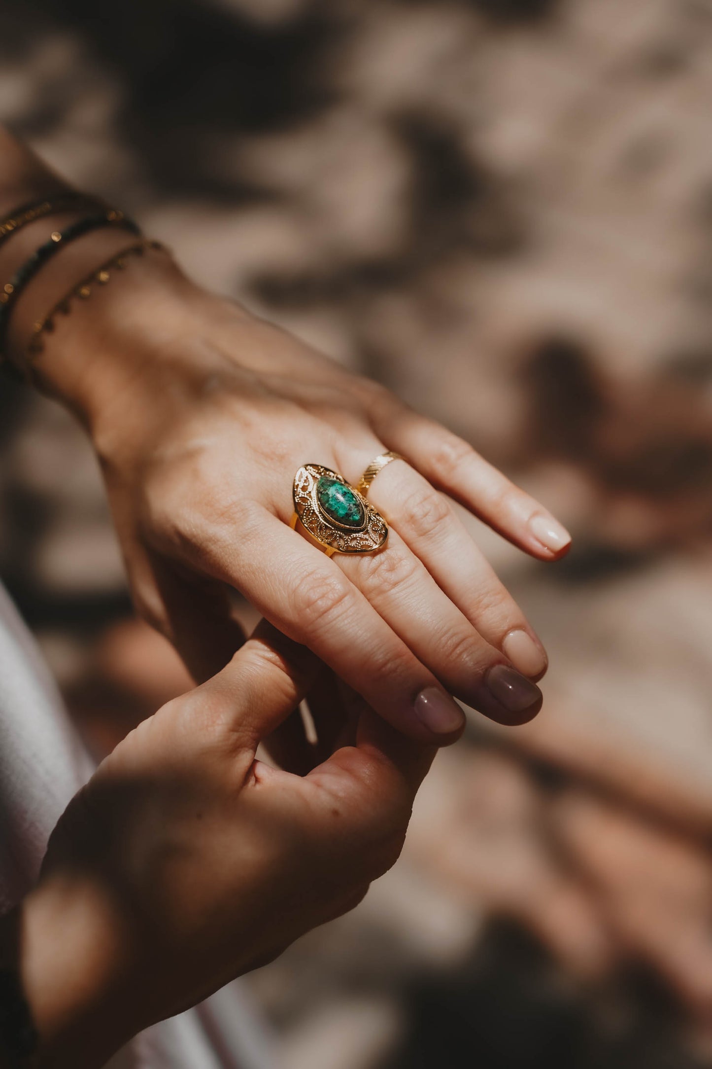 Bague acier inoxydable et pierre naturelle Turquoise Africaine - Louxor - Doré