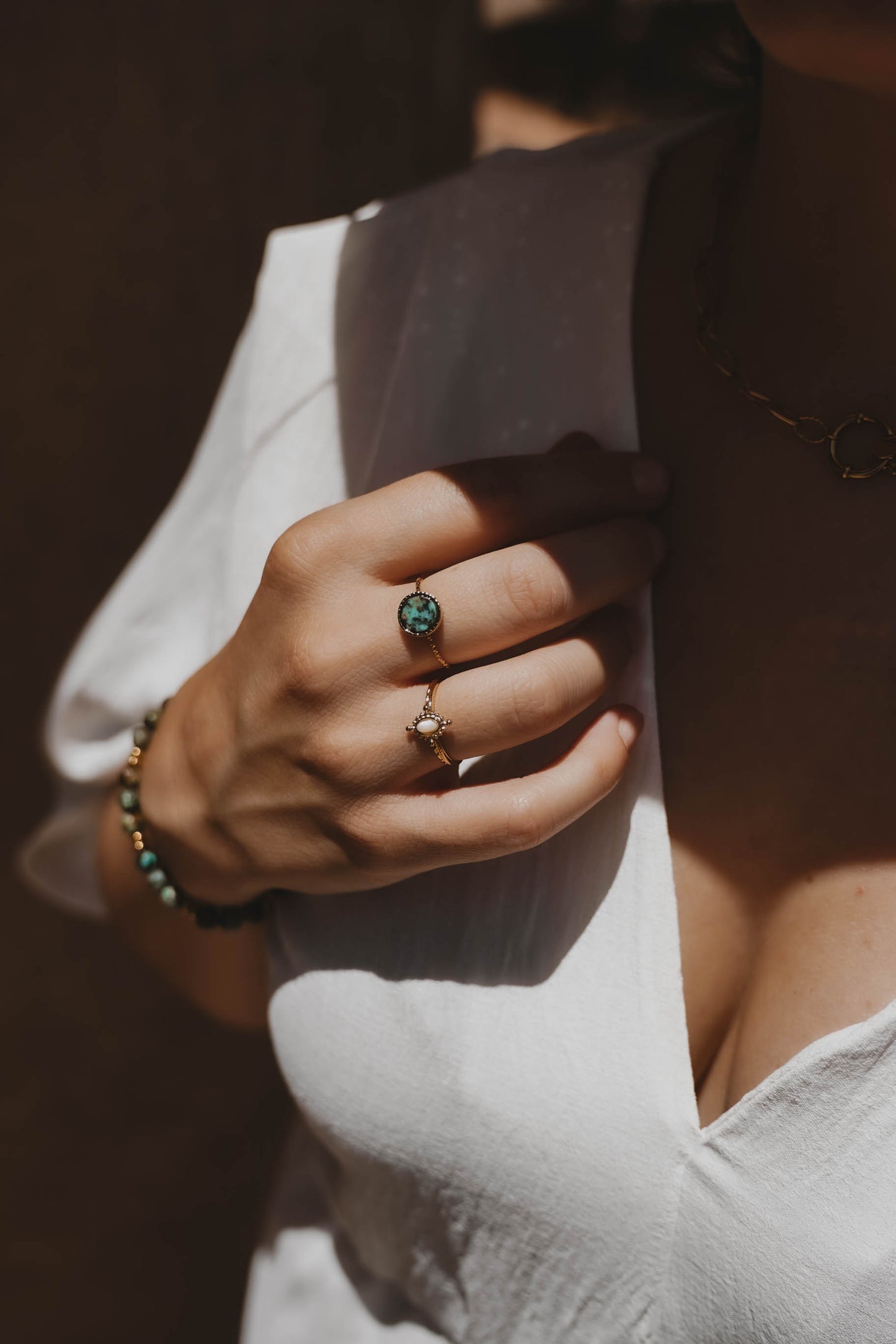 Nicosie Bague en acier inoxydable et pierre naturelle