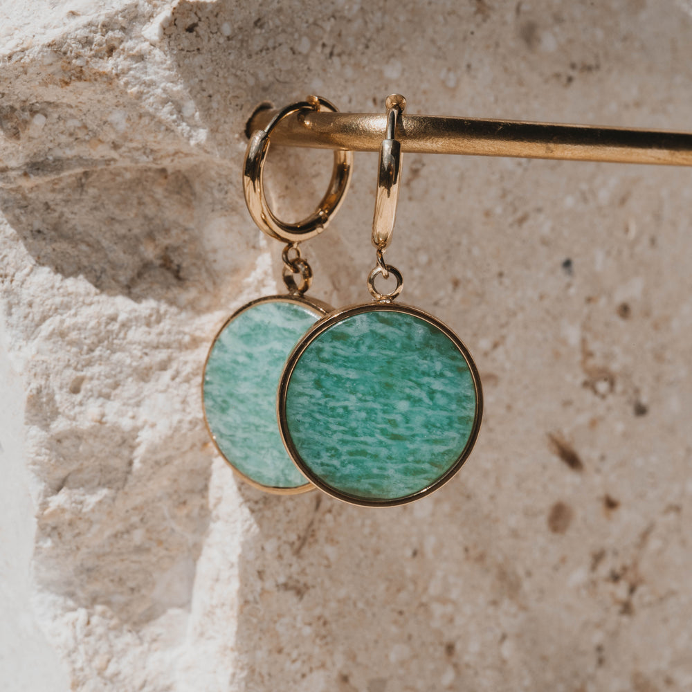 Naples | Boucles d'oreilles en acier inoxydable et pierre naturelle | Amazonite | Doré