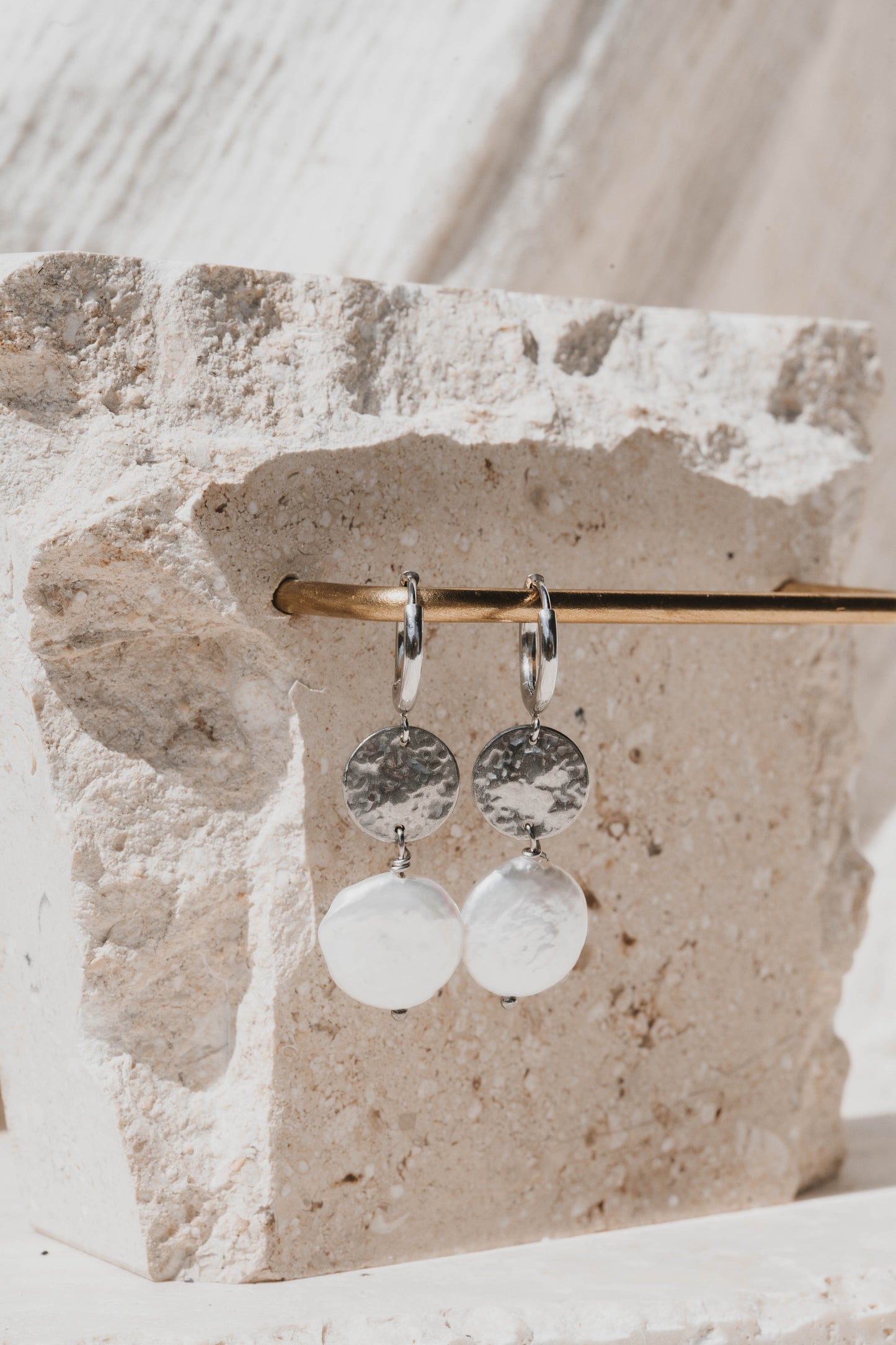 Paros | Boucles d'oreilles en acier inoxydable et pierres naturelles | Perles de culture | Argenté
