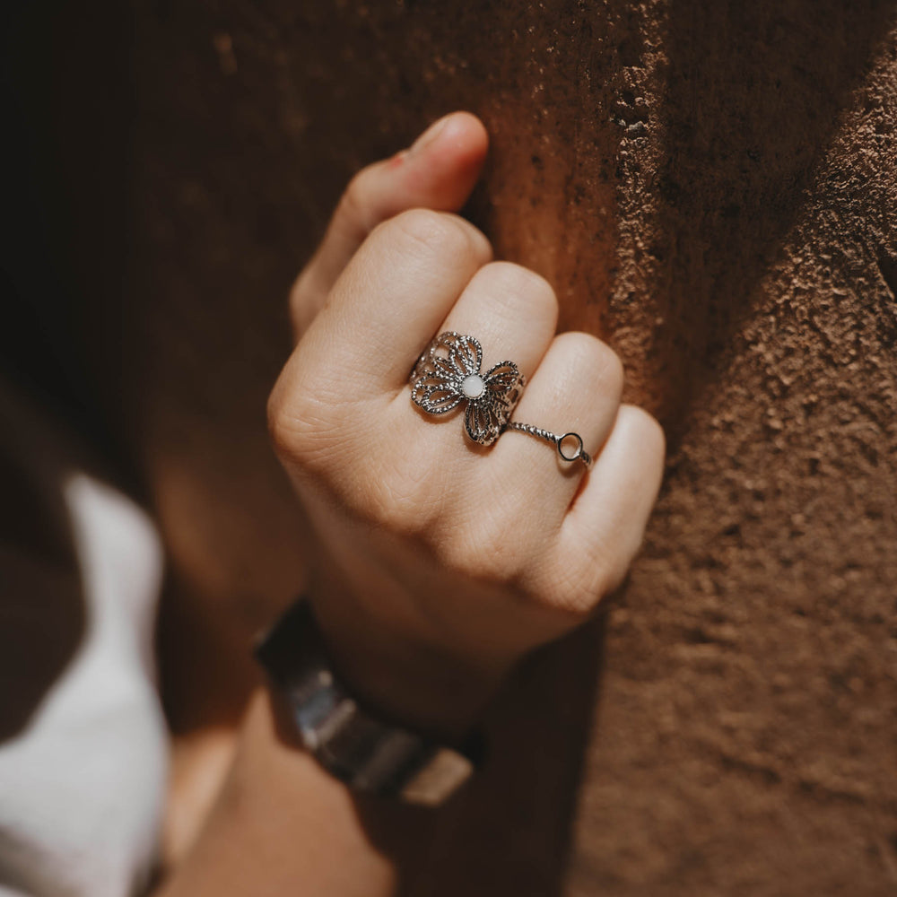 Bague acier inoxydable et pierre naturelle Nacre - Jemaa - Argenté