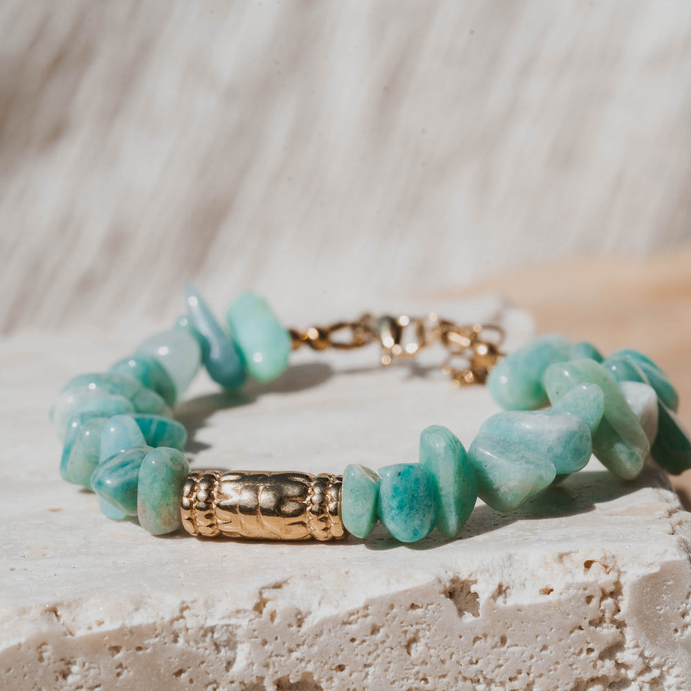 
                      
                        Tacoma | Bracelet en acier inoxydable et pierres naturelles | Amazonite | Doré
                      
                    