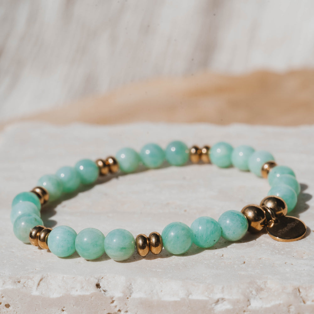 El Nido | Bracelet en acier inoxydable et pierres naturelles | Amazonite | Doré