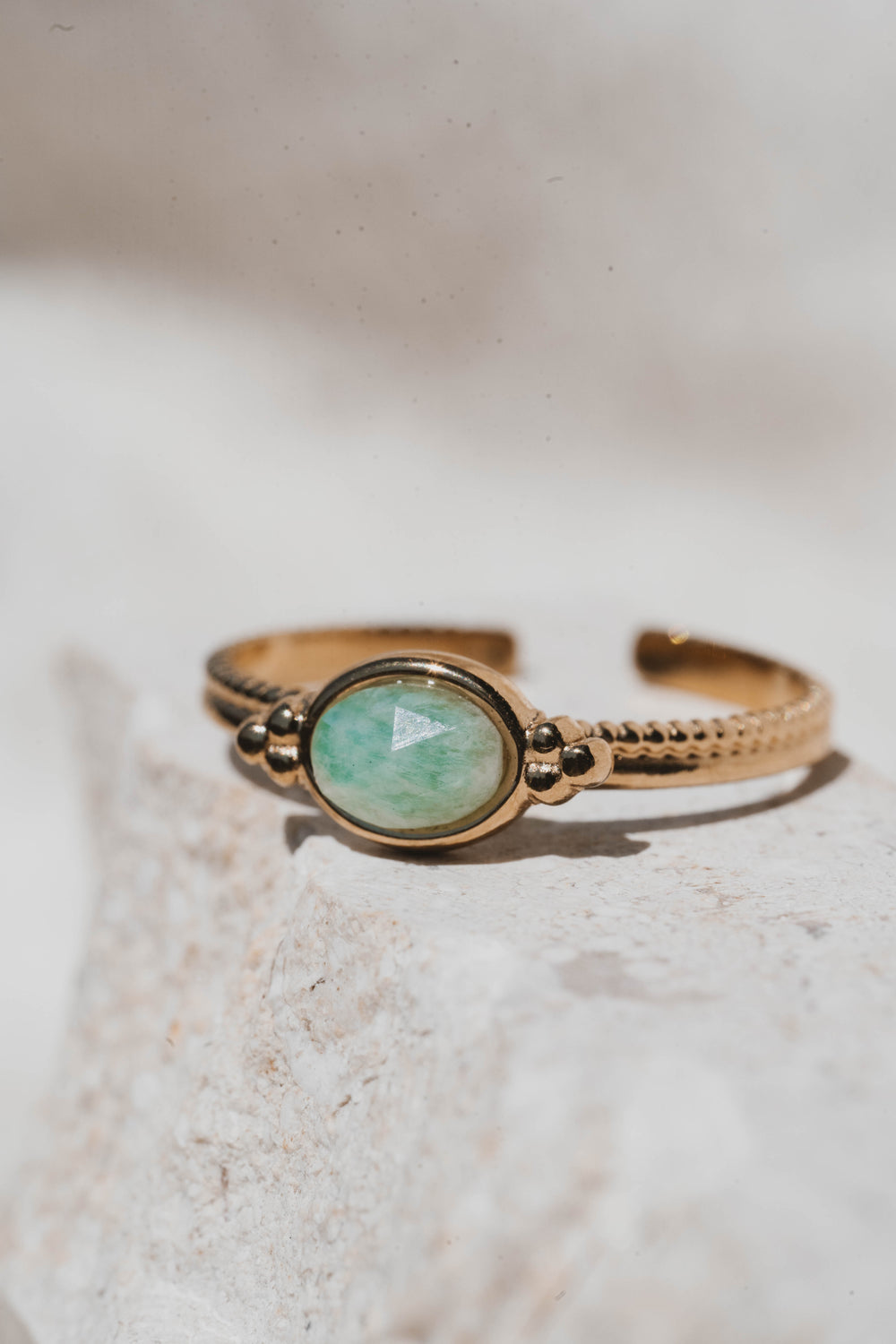 Cuzco | Bague en acier inoxydable et pierre naturelle | Amazonite | Doré
