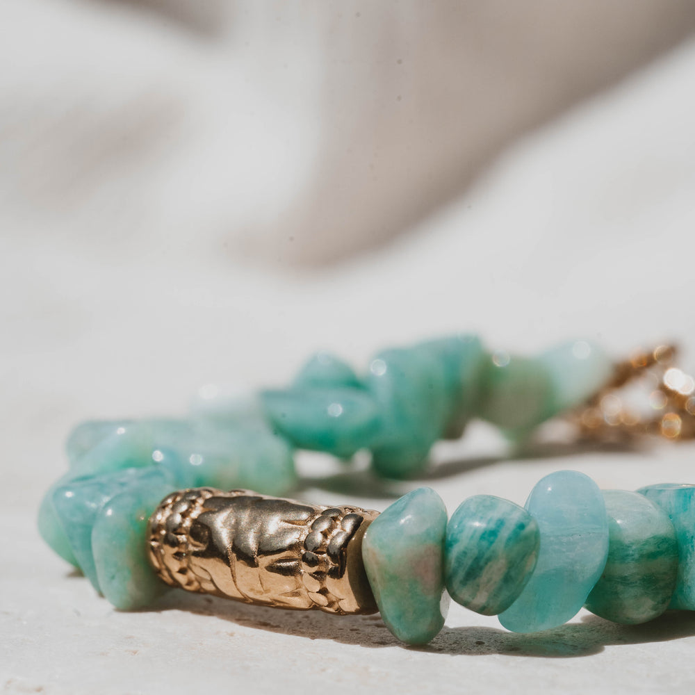 
                      
                        Tacoma | Bracelet en acier inoxydable et pierres naturelles | Amazonite | Doré
                      
                    