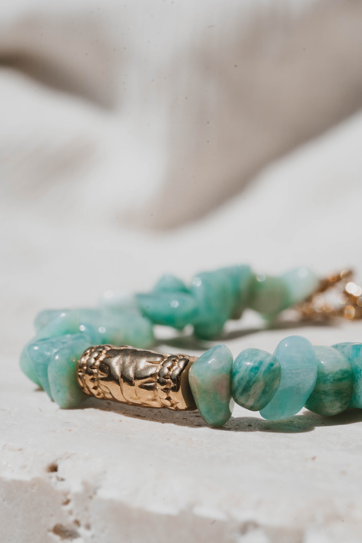 Tacoma | Bracelet en acier inoxydable et pierres naturelles | Amazonite | Doré