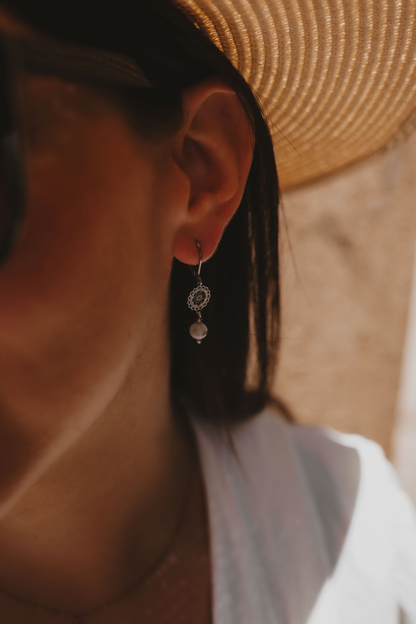 Boucles d'oreilles / Créoles acier inoxydable et pierres naturelles Aigue Marine - Salvador - Argenté