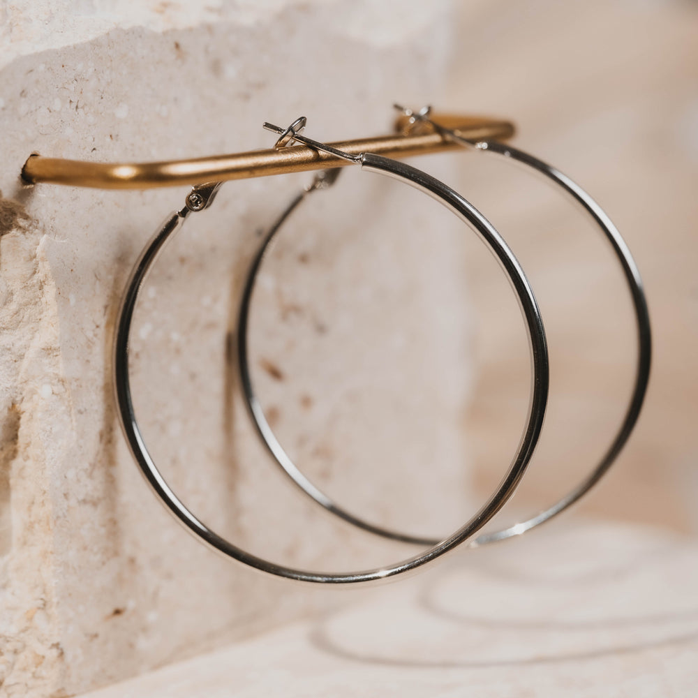 Chicago | Boucles d'oreilles / créoles en acier inoxydable | 5 cm | Argenté