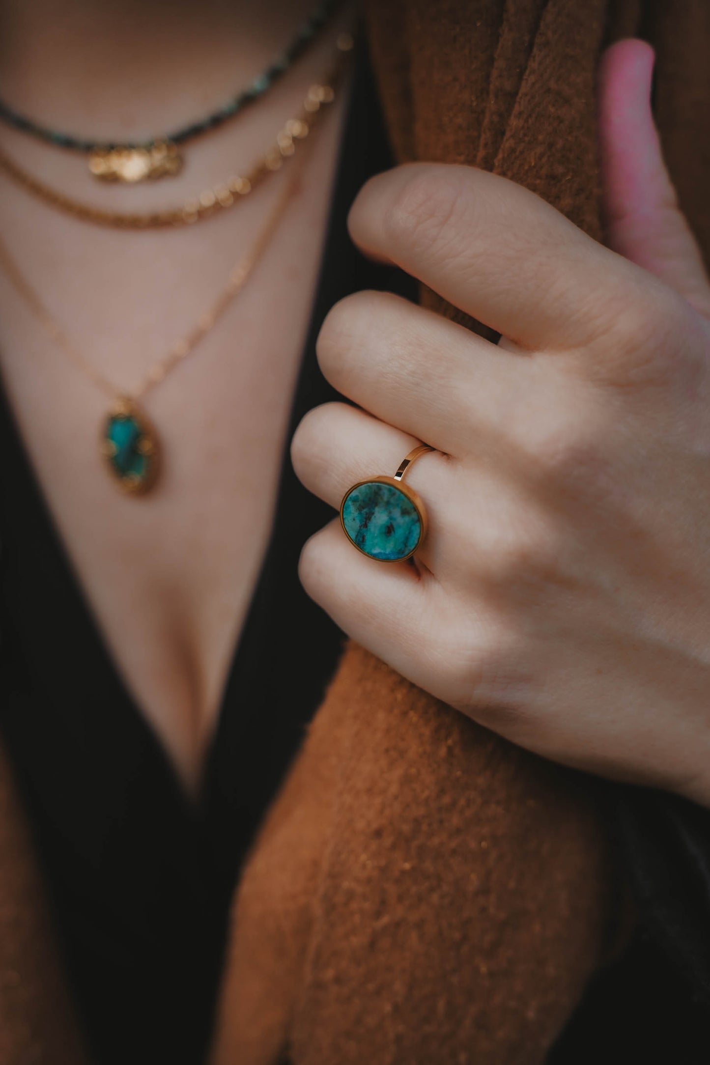 Naples | Bague ronde en acier inoxydable et en pierre naturelle | Turquoise Africaine