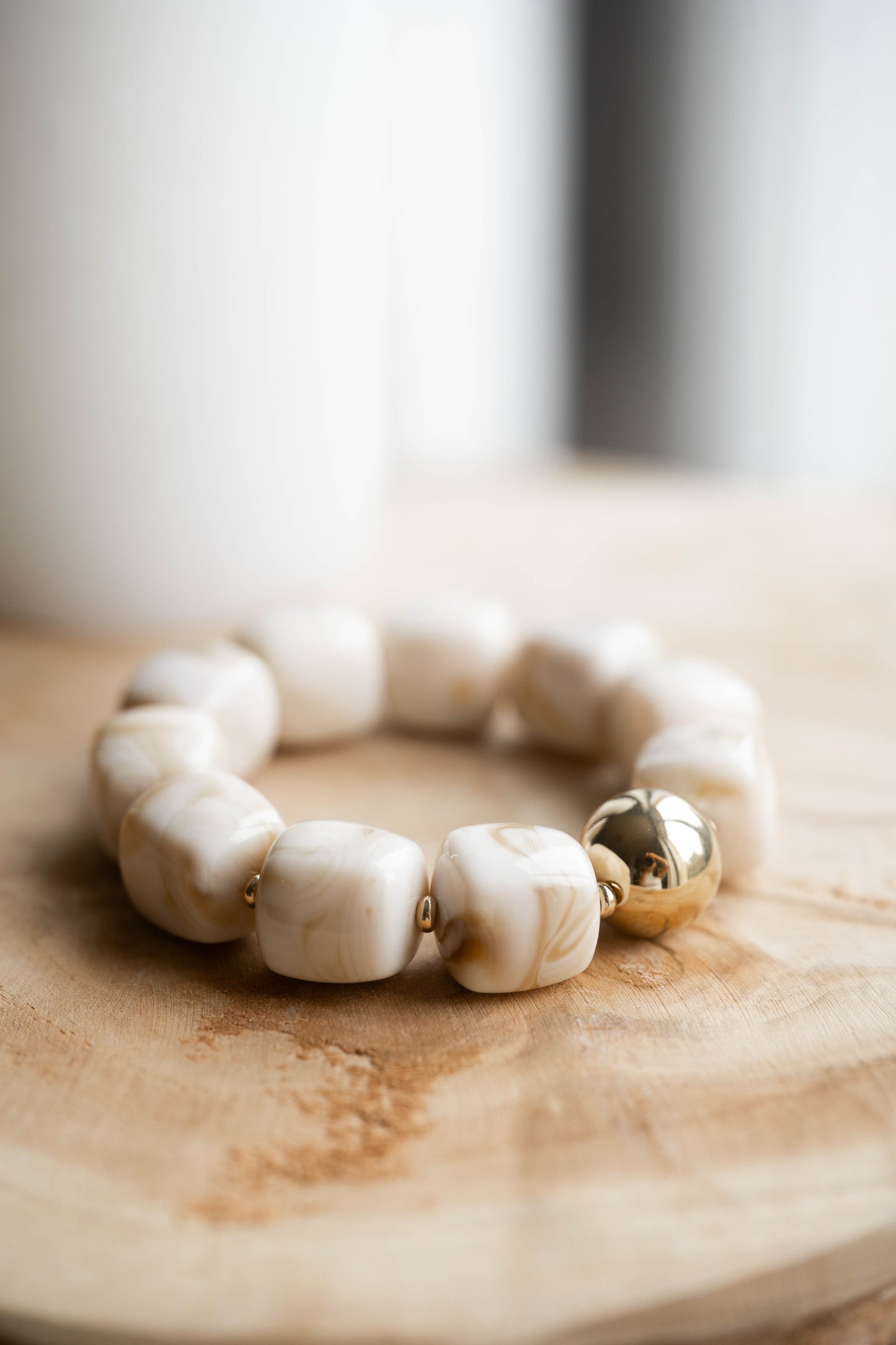 Agafay | Bracelet élastique | Beige | Doré