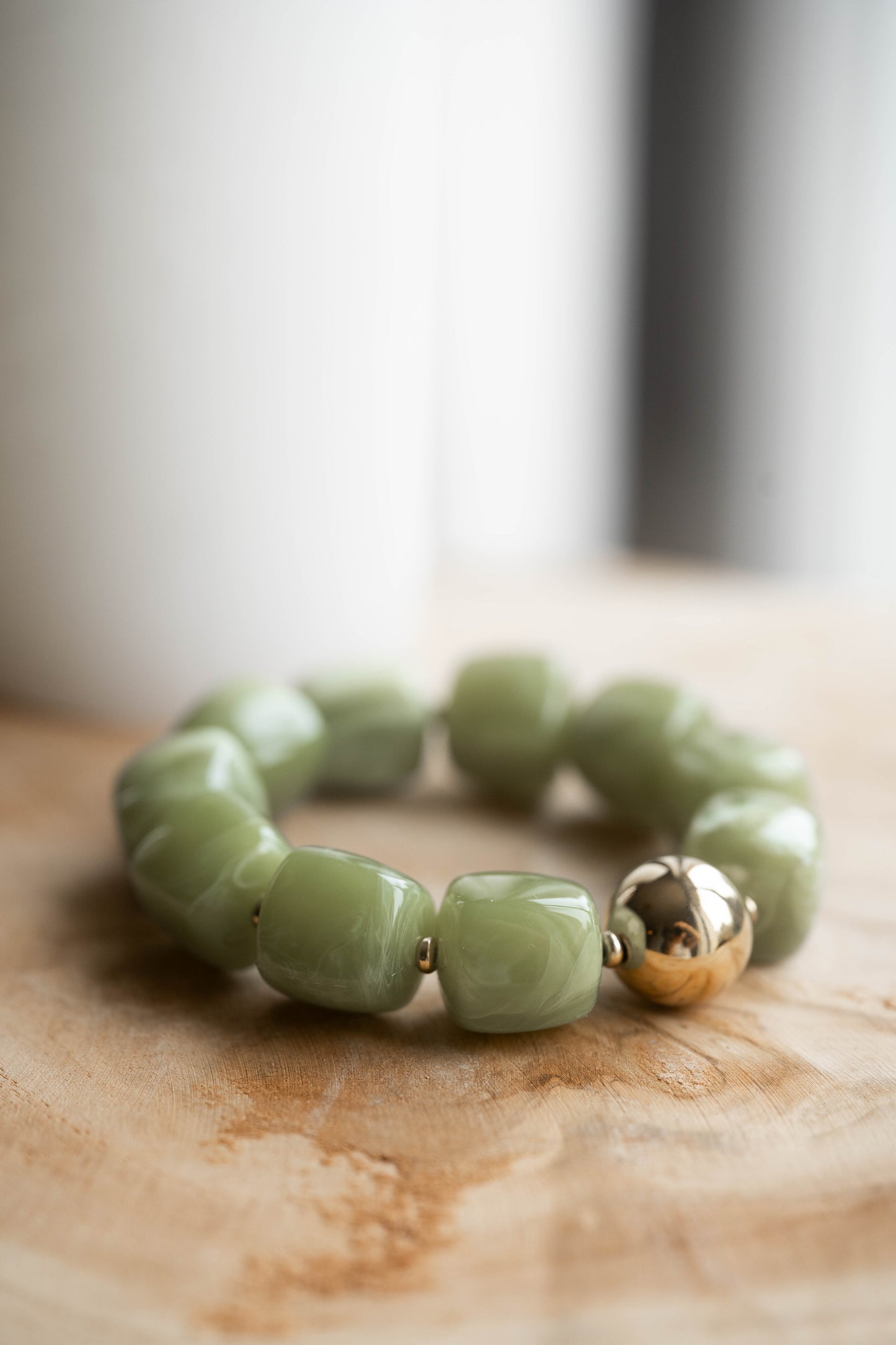 Agafay | Bracelet élastique | Vert clair | Doré