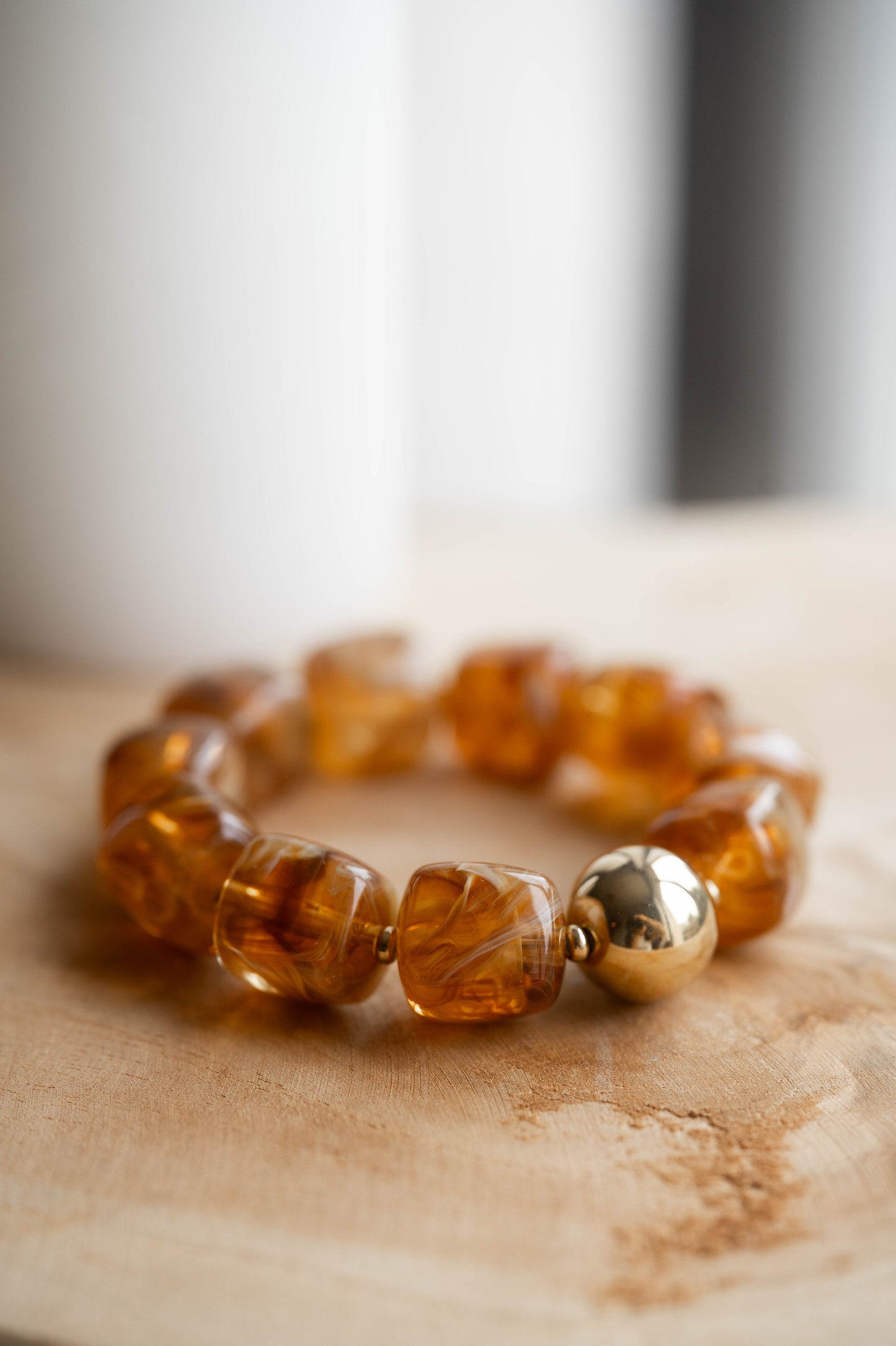 Agafay | Bracelet élastique | Ambre | Doré