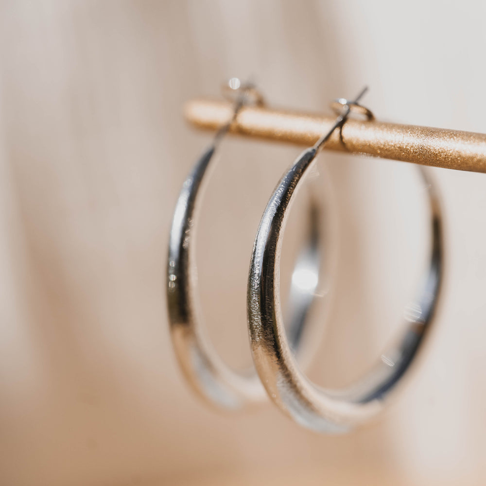 Rosario | Boucles d'oreilles / créoles en acier inoxydable | 3,5cm | Argenté