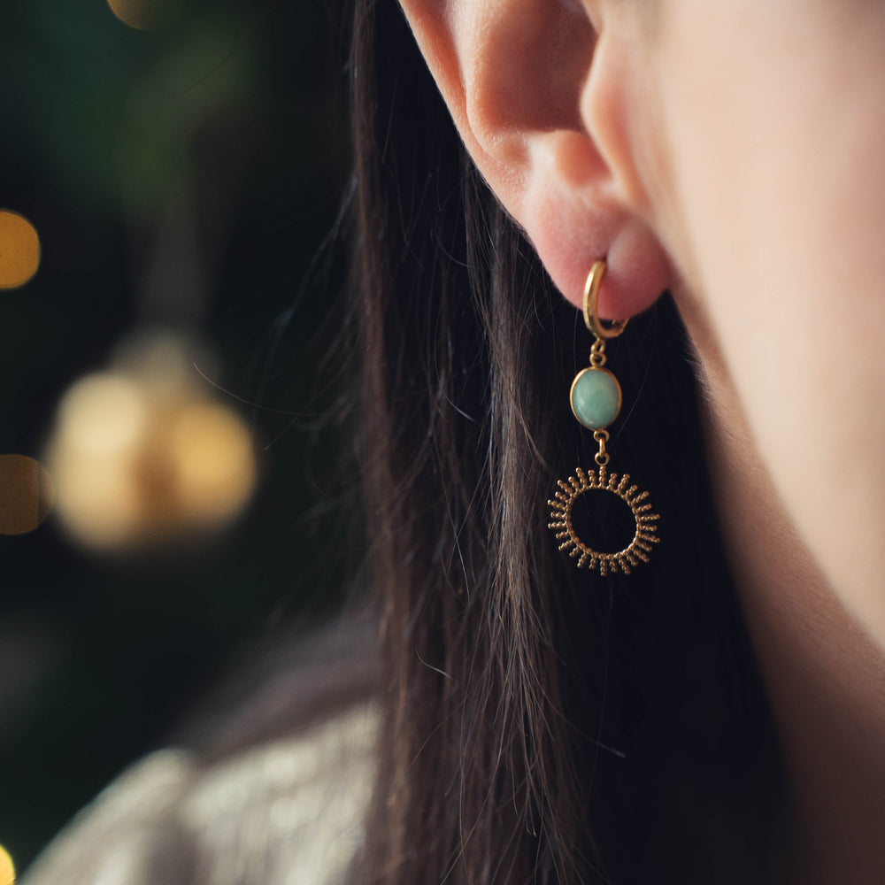 Sintra | Boucles d'oreilles en acier inoxydable et pierres naturelles | Amazonite | Doré